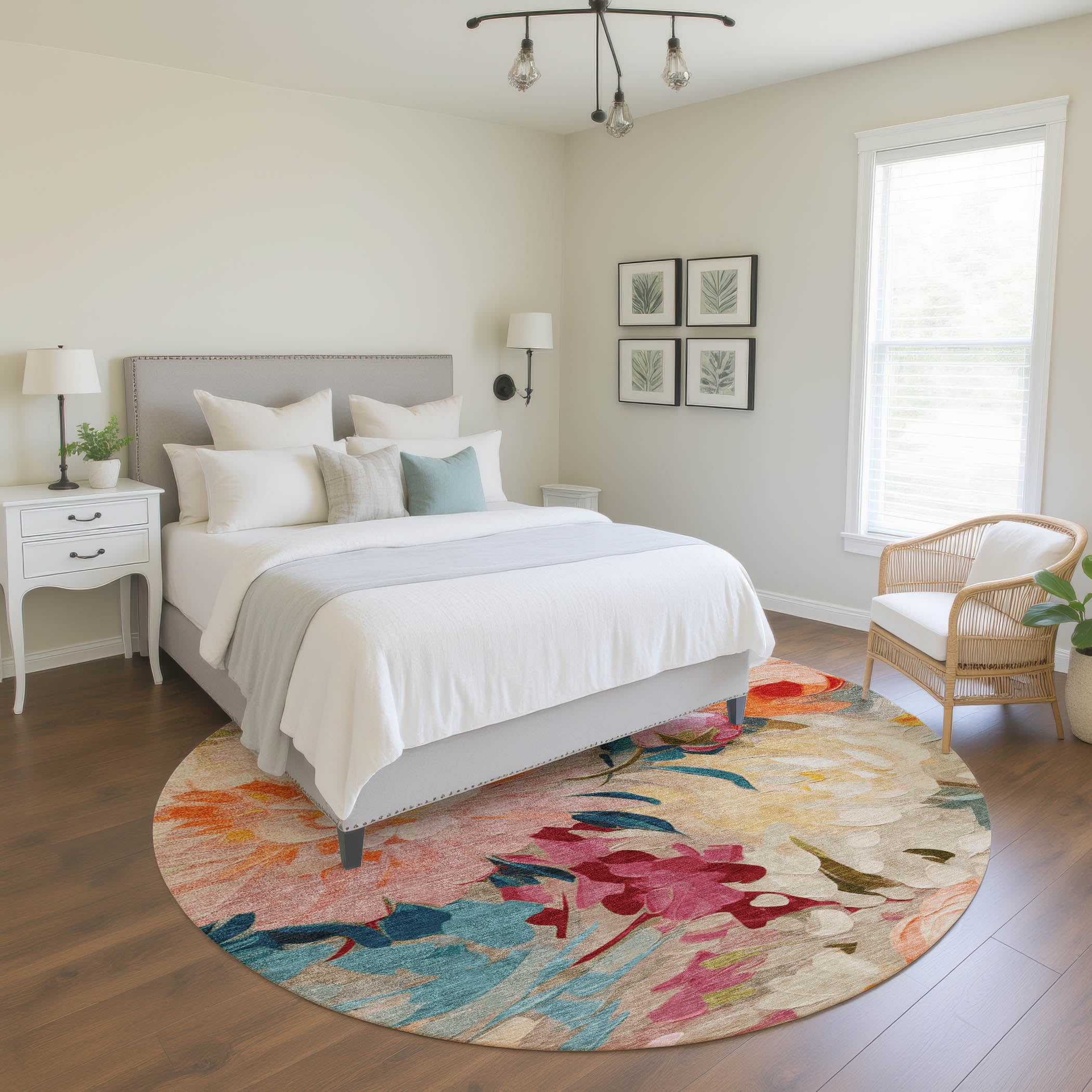 Kotor Machine Washable Transitional Putty Ivory Rug 8' x 8' #shape_Round