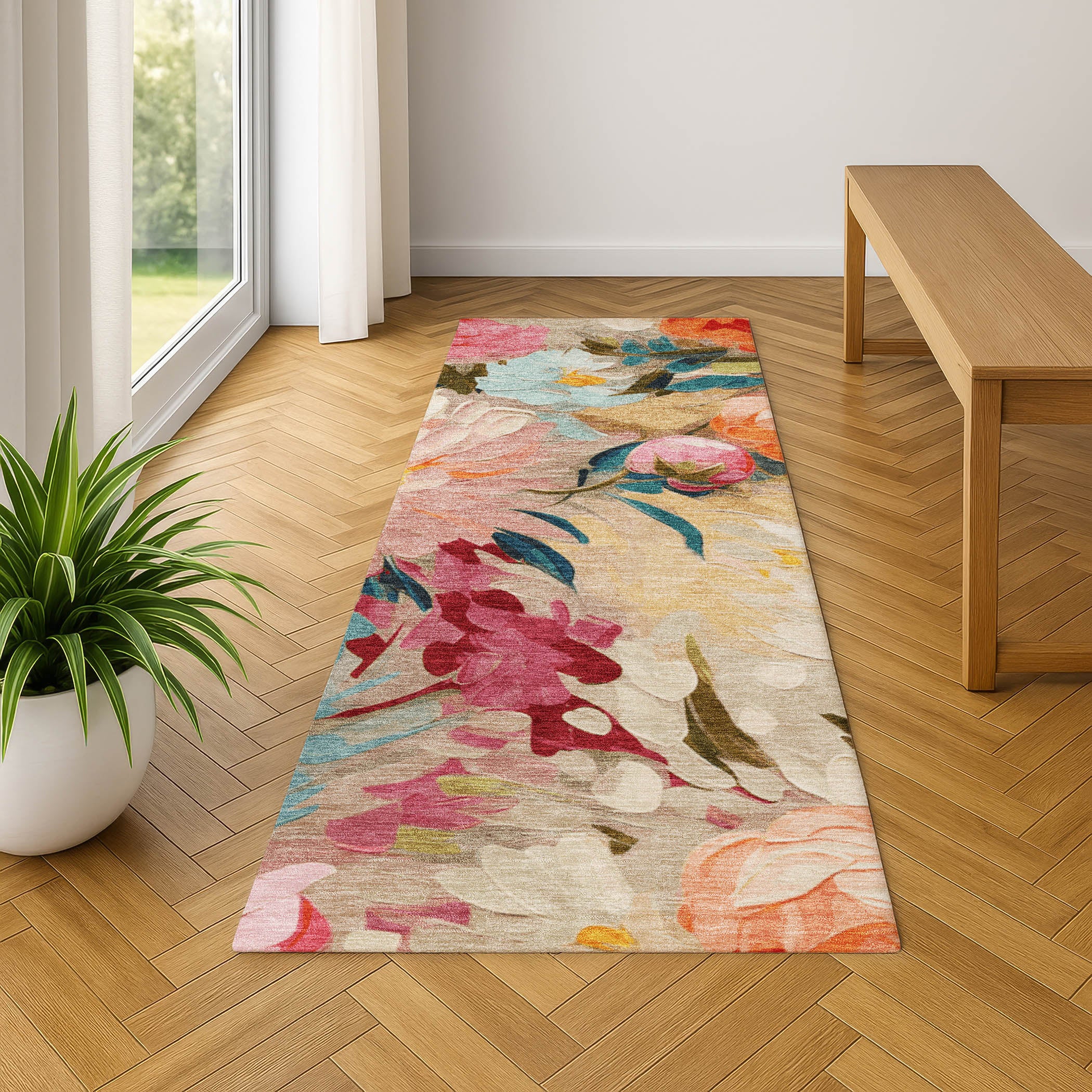 Kotor Machine Washable Transitional Putty Ivory Rug 2'3" x 7'6" #shape_Runner