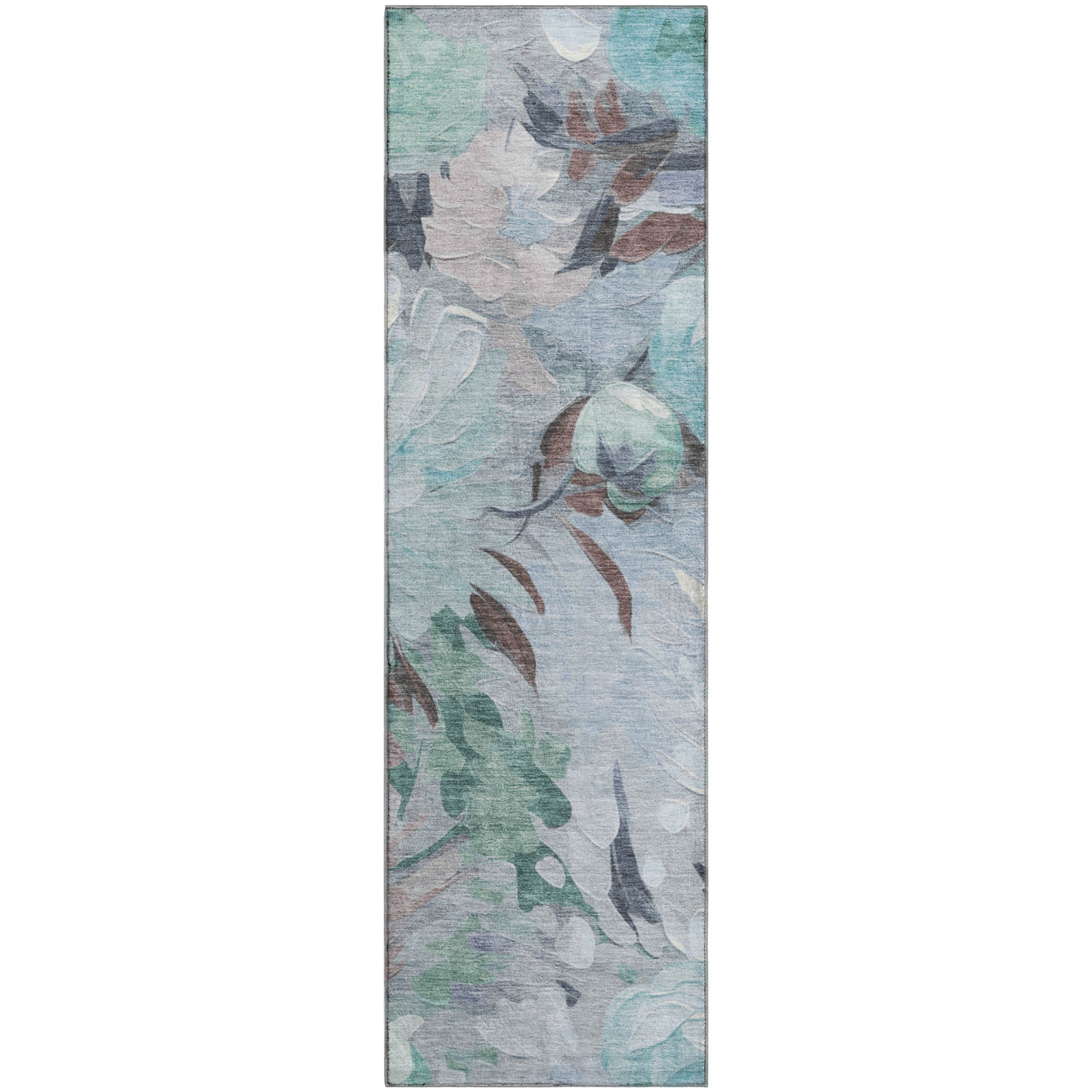 Kotor Machine Washable Transitional Teal Rug 2'3" x 7'6" #shape_Runner