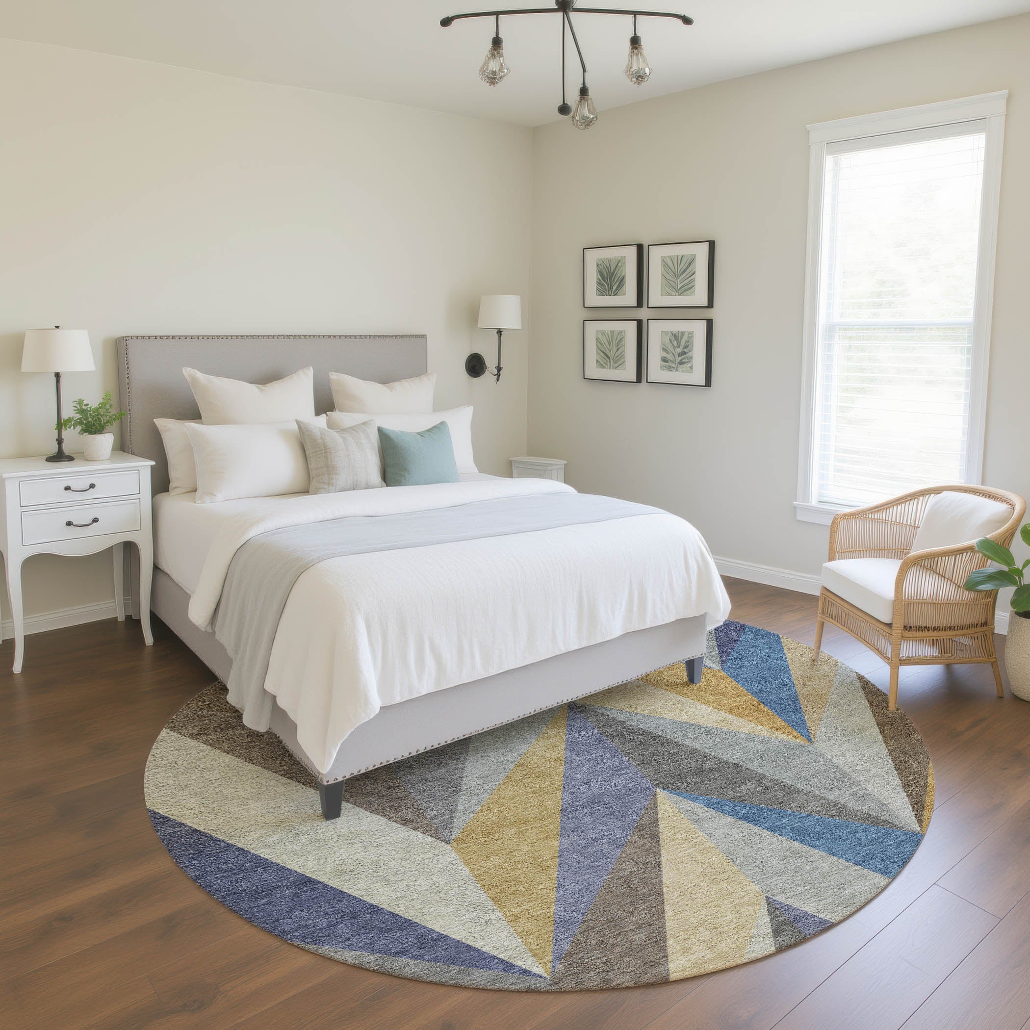 Tallinn Machine Washable Transitional Gold Rug 8' x 8' #shape_Round
