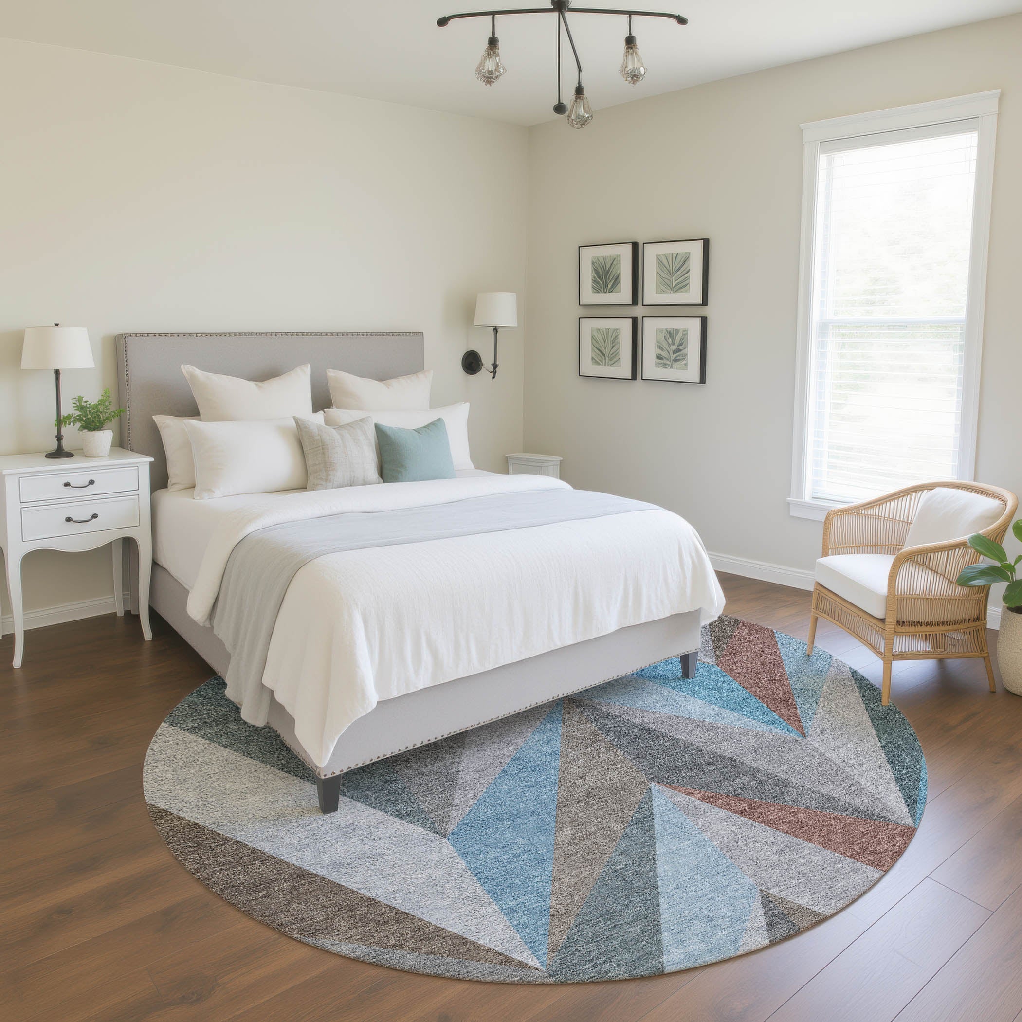 Tallinn Machine Washable Transitional Teal Rug 8' x 8' #shape_Round