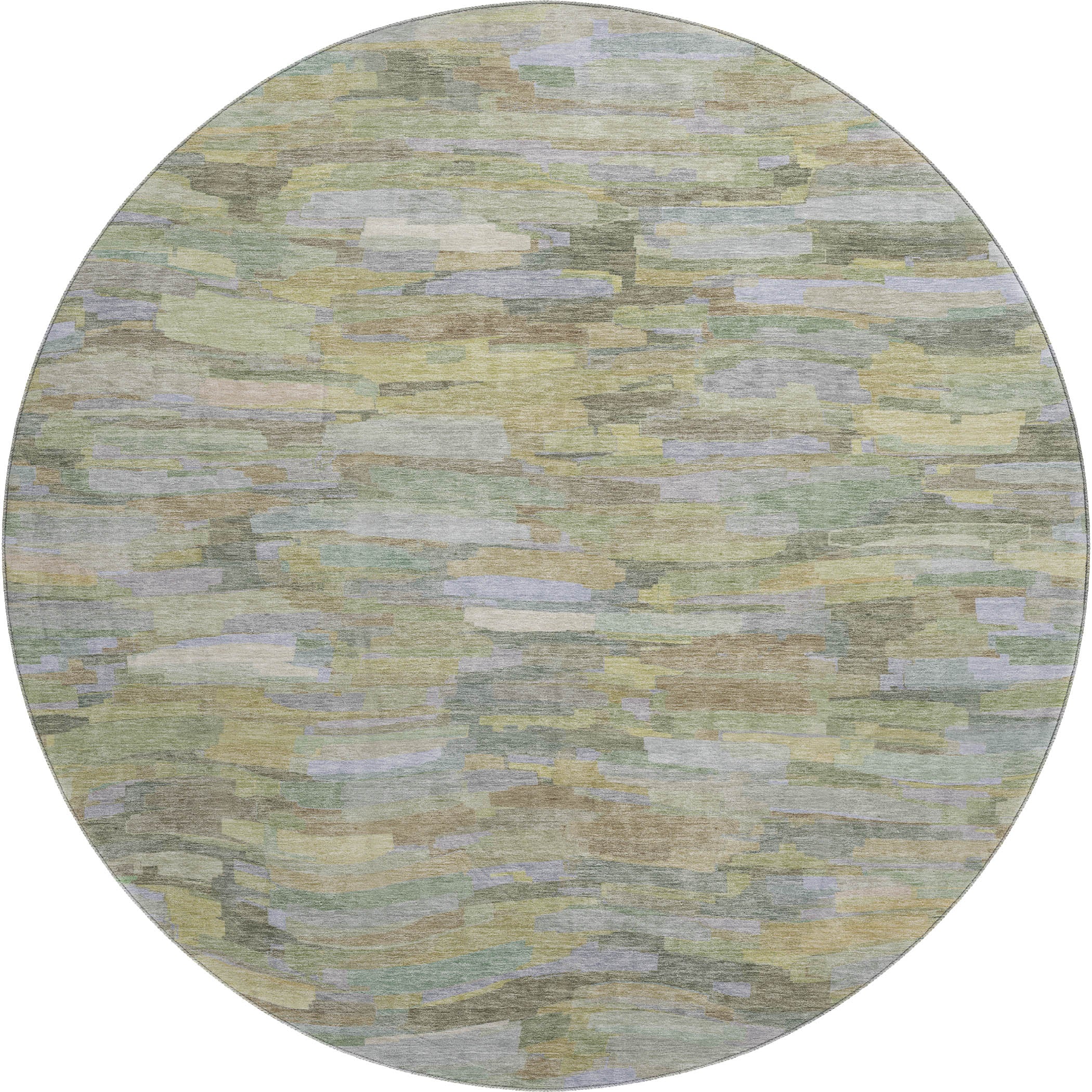 Kyoto Machine Washable Transitional Aloe Green Rug 8' x 8' #shape_Round