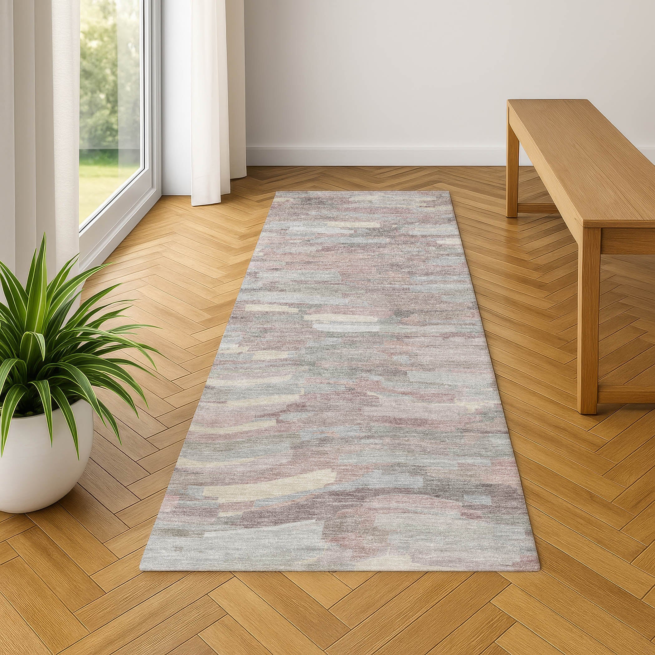 Kyoto Machine Washable Transitional Blush Pink Rug 2'3" x 7'6" #shape_Runner