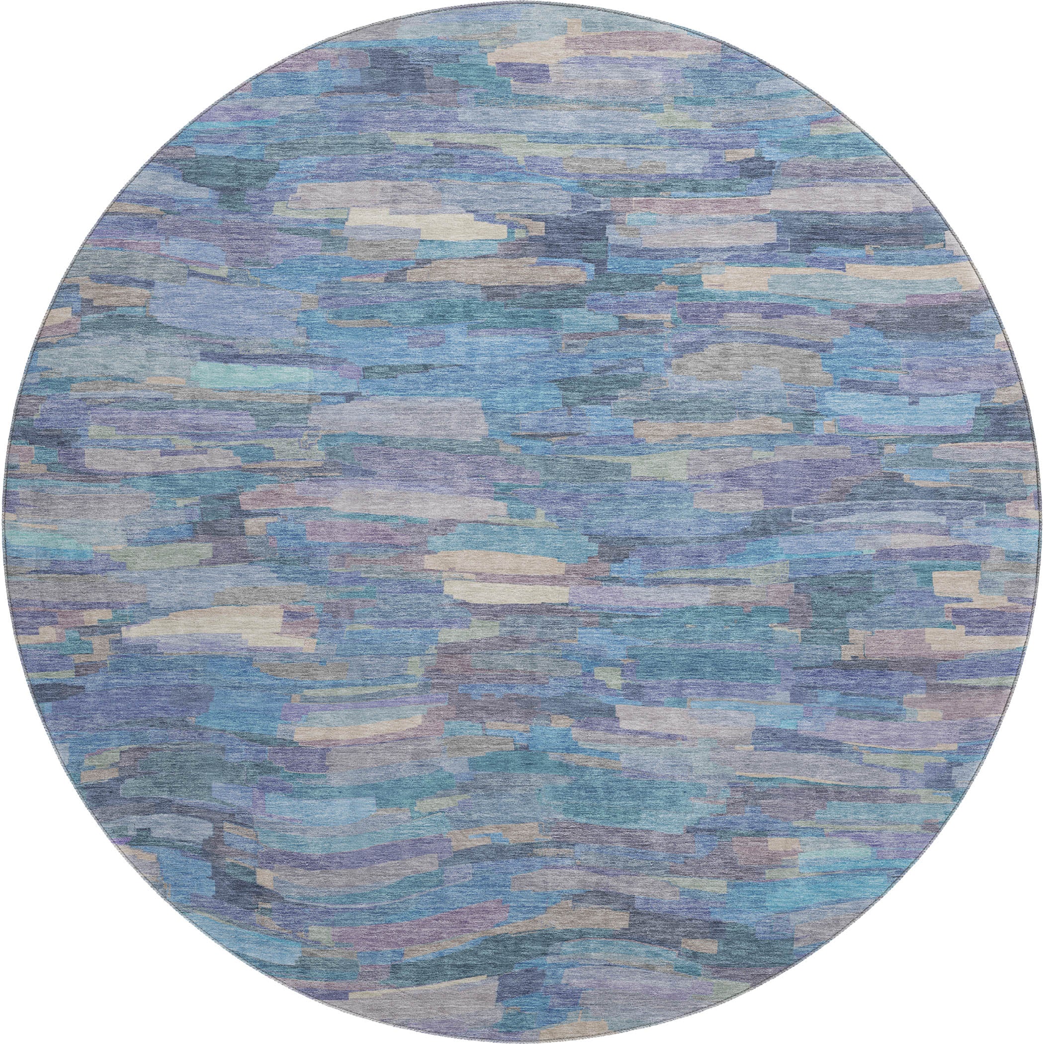 Kyoto Machine Washable Transitional Denim Blue Rug 8' x 8' #shape_Round