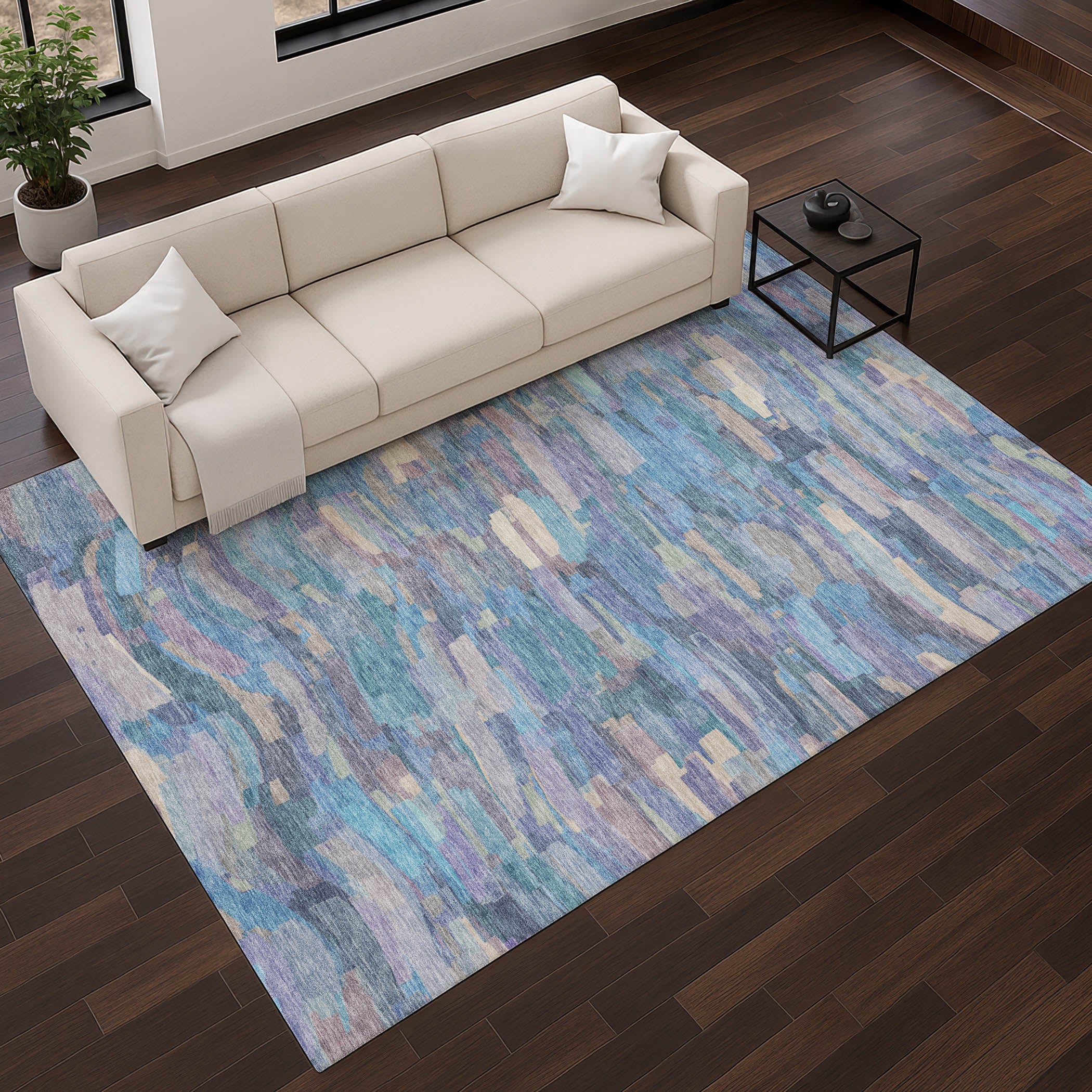 Kyoto Machine Washable Transitional Denim Blue Rug 2'6" x 3'10" #shape_Rectangle