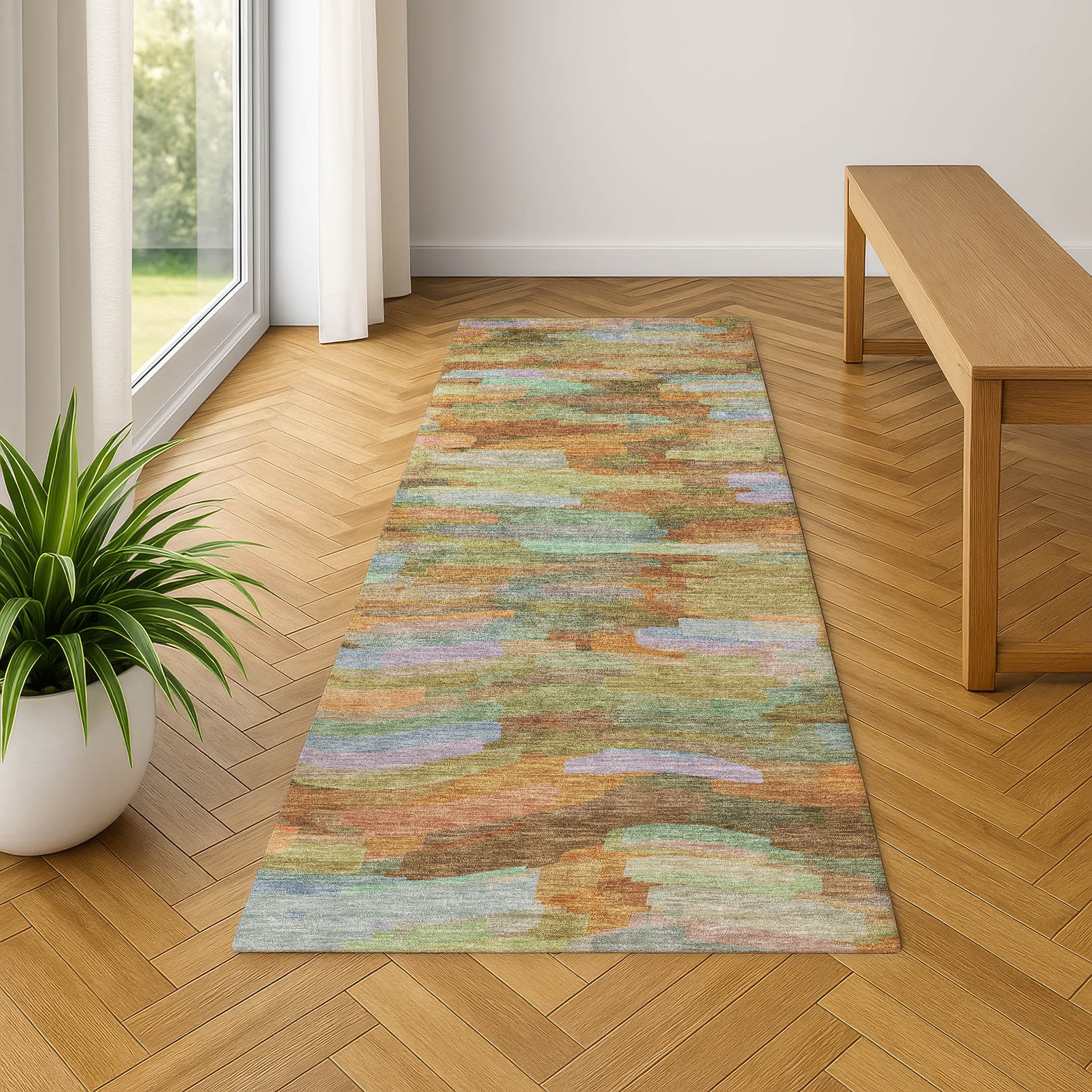 Kyoto Machine Washable Transitional Fern Green Rug 2'3" x 7'6" #shape_Runner