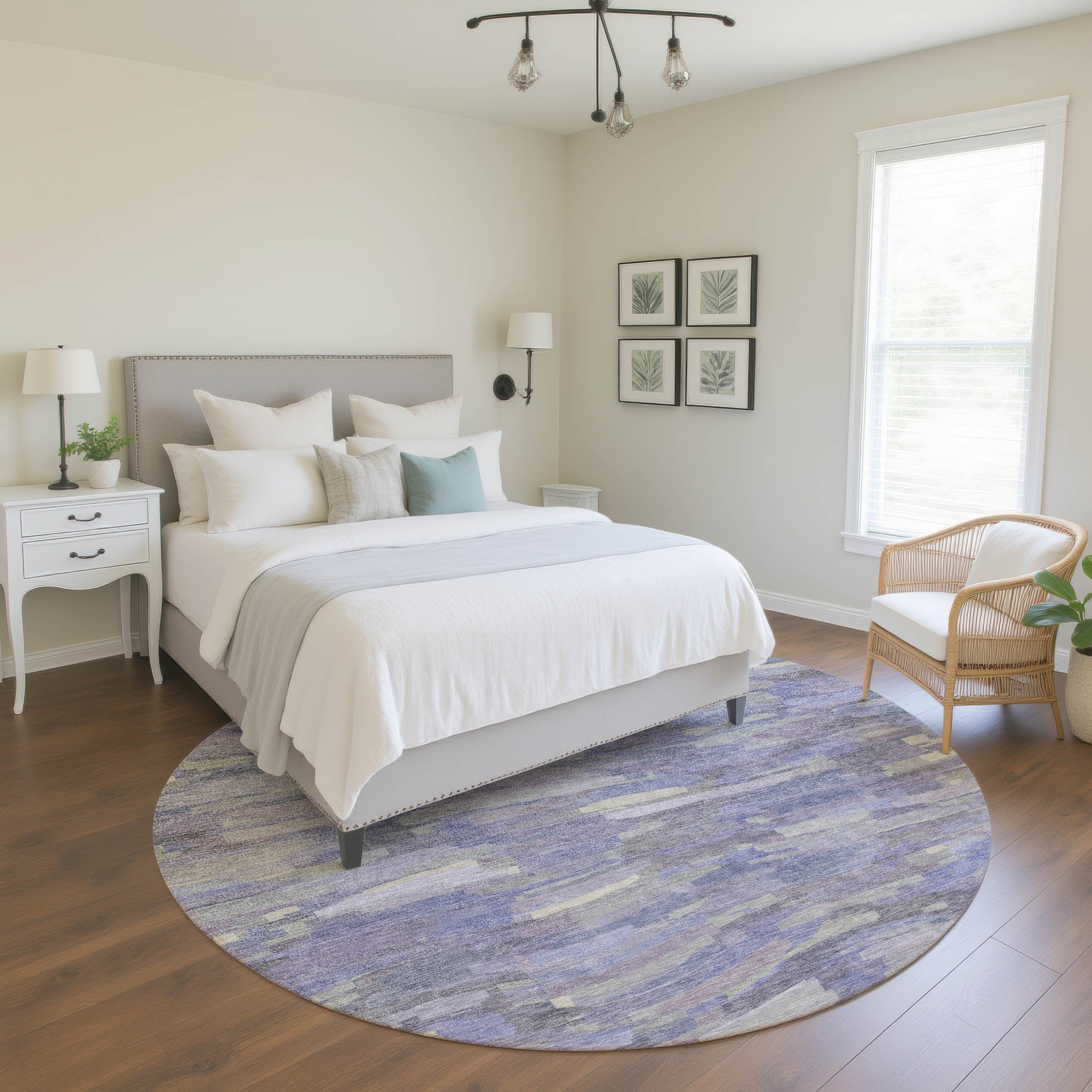 Kyoto Machine Washable Transitional Purple Rug 8' x 8' #shape_Round