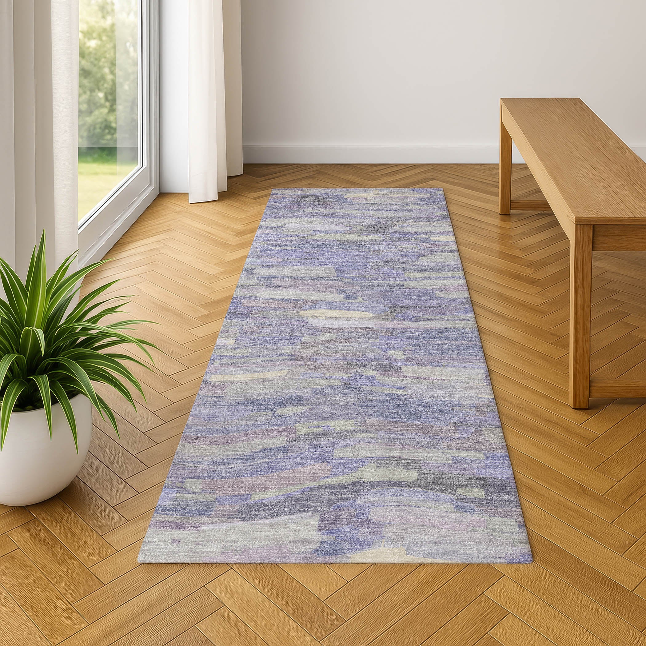 Kyoto Machine Washable Transitional Purple Rug 2'3" x 7'6" #shape_Runner