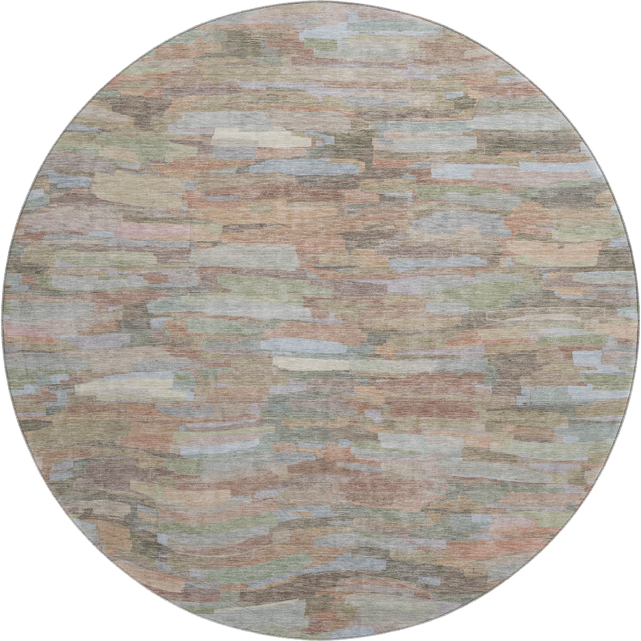 Kyoto Machine Washable Transitional Taupe Brown Rug 8' x 8' #shape_Round