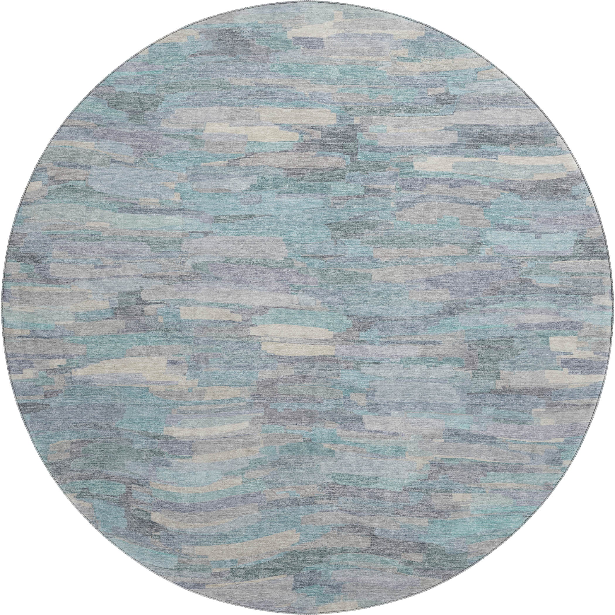Kyoto Machine Washable Transitional Teal Rug 8' x 8' #shape_Round