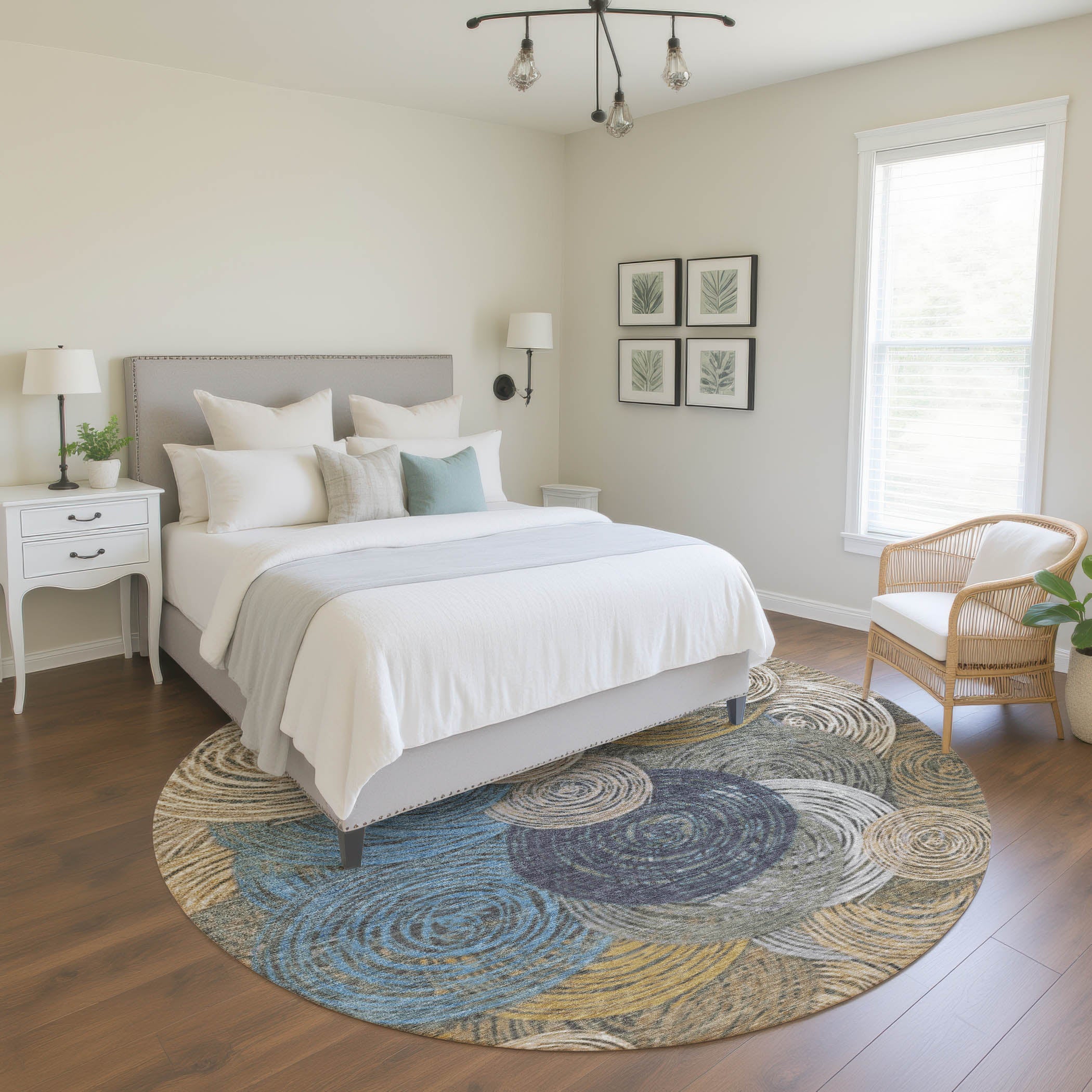 Sarajevo Machine Washable Transitional Beige Brown Rug 8' x 8' #shape_Round