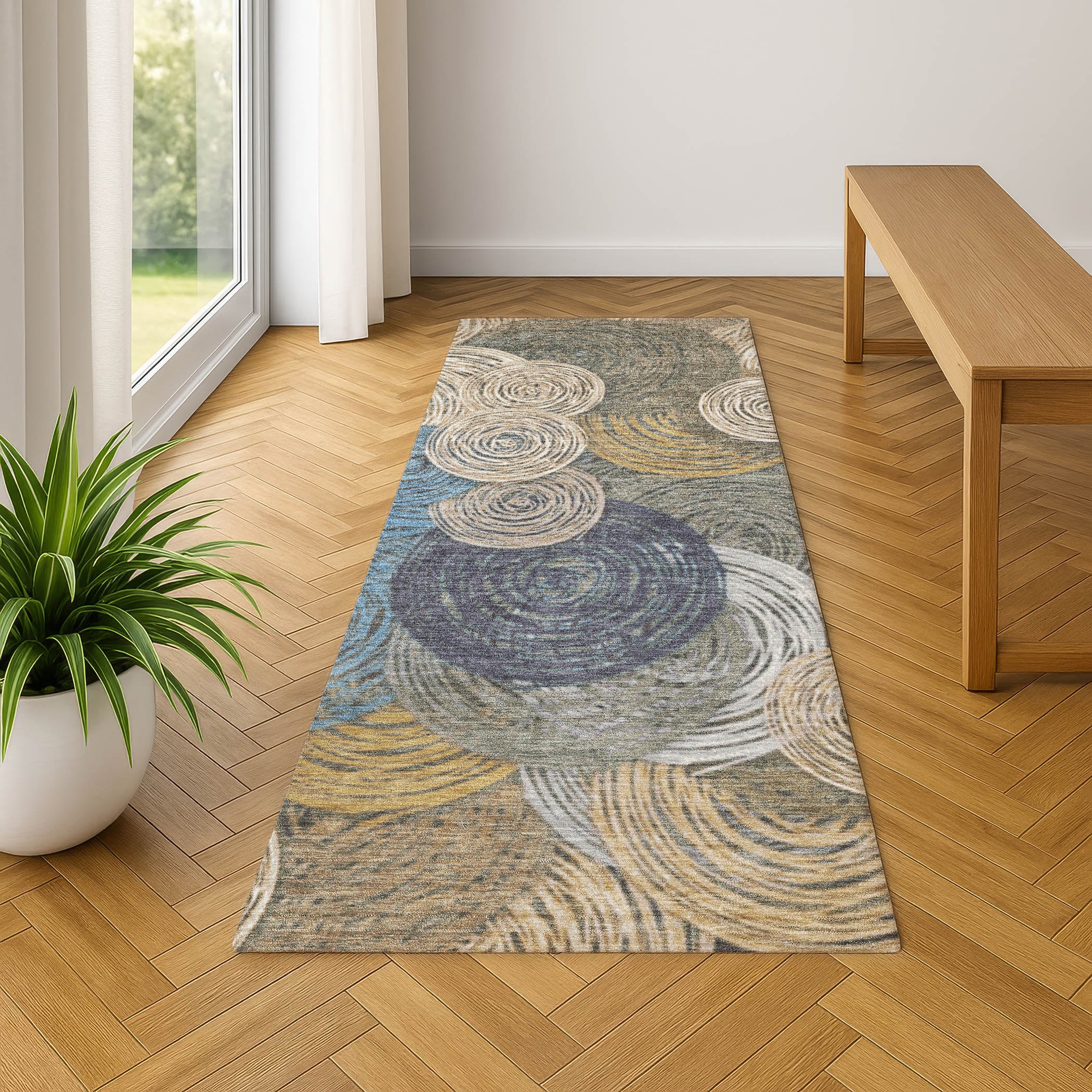 Sarajevo Machine Washable Transitional Beige Brown Rug 2'3" x 7'6" #shape_Runner
