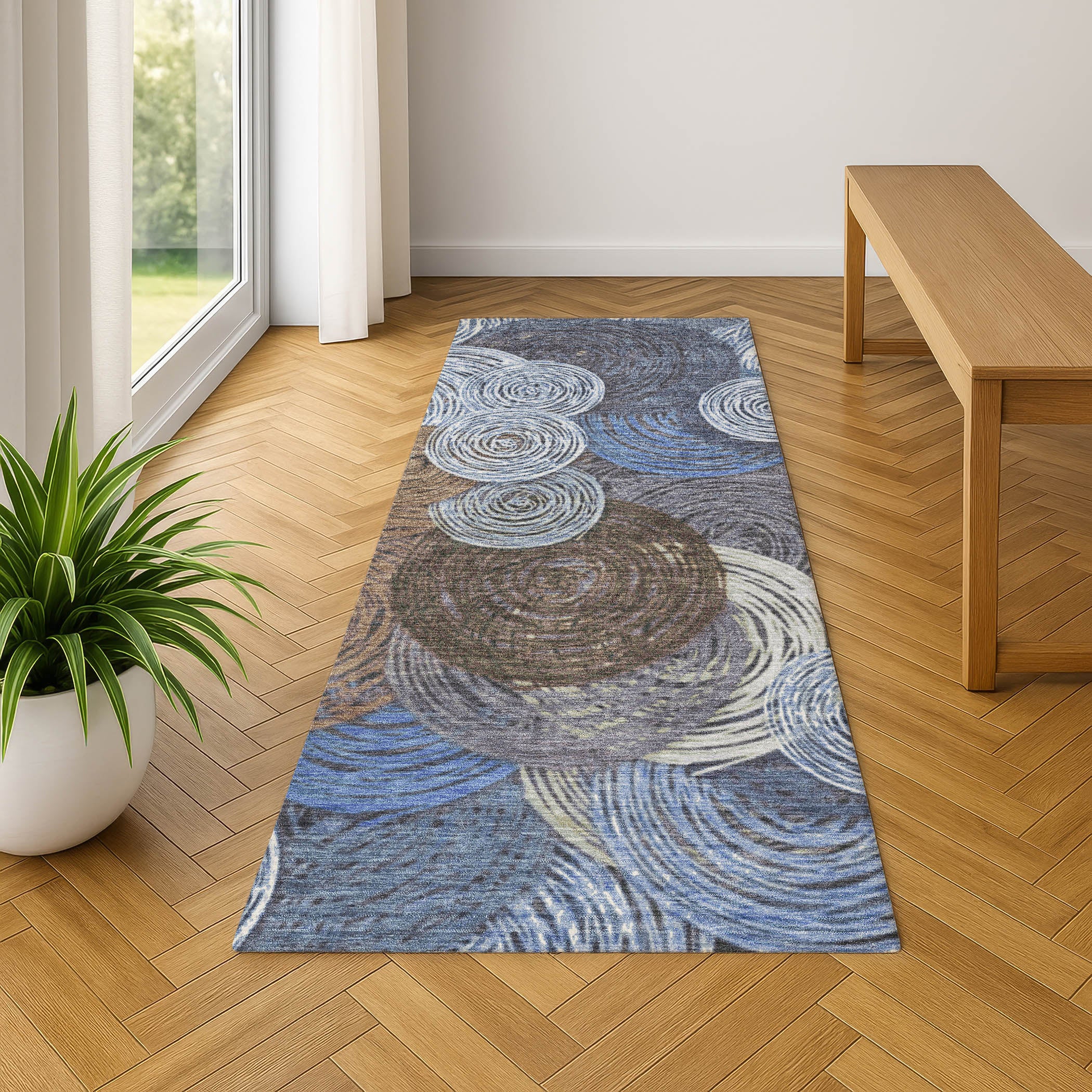 Sarajevo Machine Washable Transitional Blue Rug 2'3" x 7'6" #shape_Runner