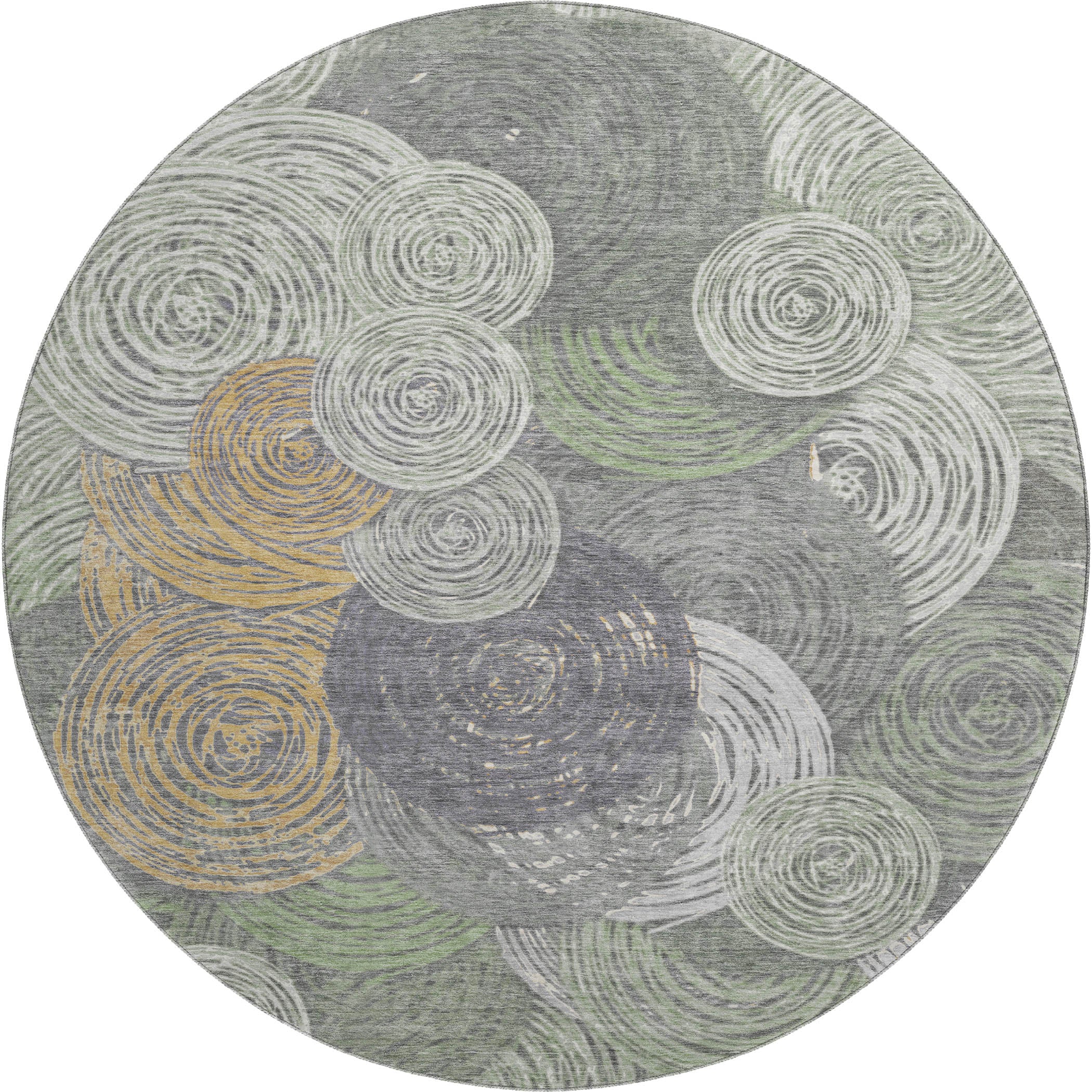 Sarajevo Machine Washable Transitional Green Rug 8' x 8' #shape_Round
