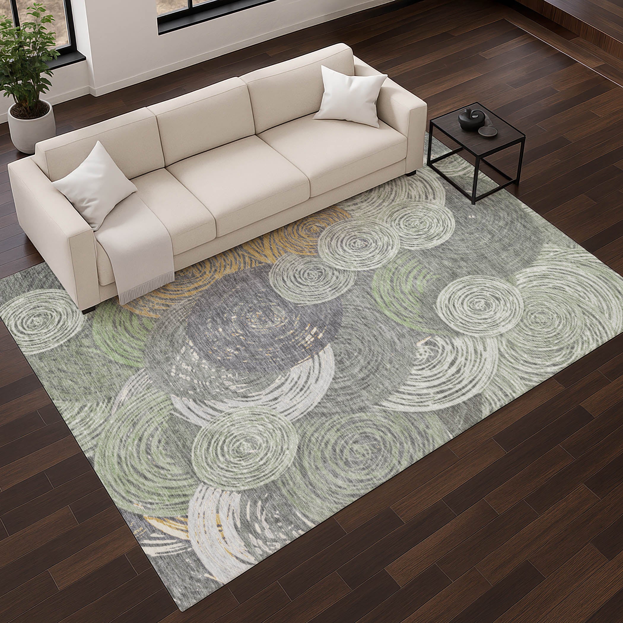 Sarajevo Machine Washable Transitional Green Rug 2'6" x 3'10" #shape_Rectangle