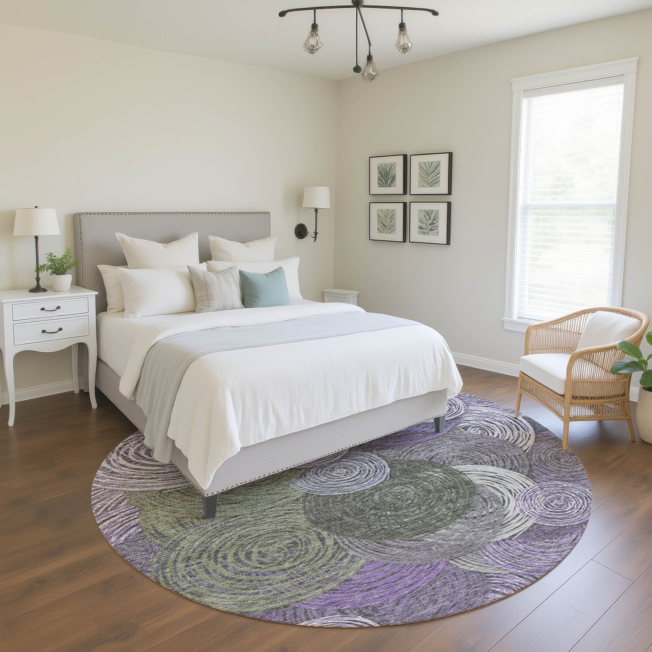 Sarajevo Machine Washable Transitional Purple Rug 8' x 8' #shape_Round