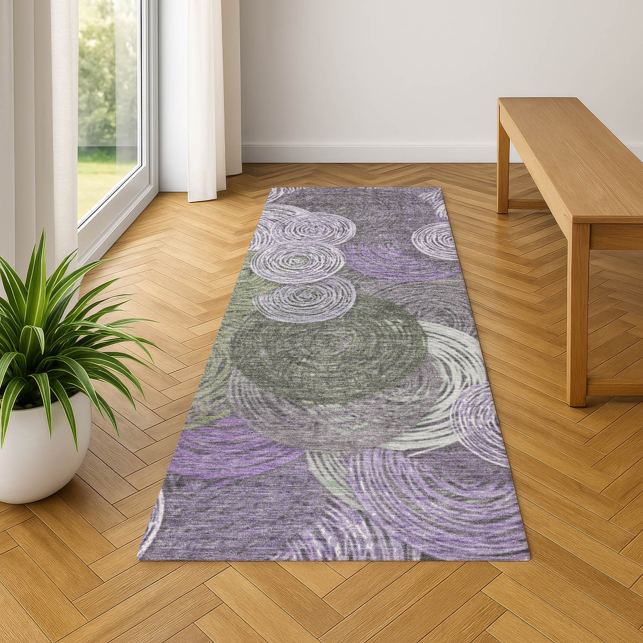 Sarajevo Machine Washable Transitional Purple Rug 2'3" x 7'6" #shape_Runner