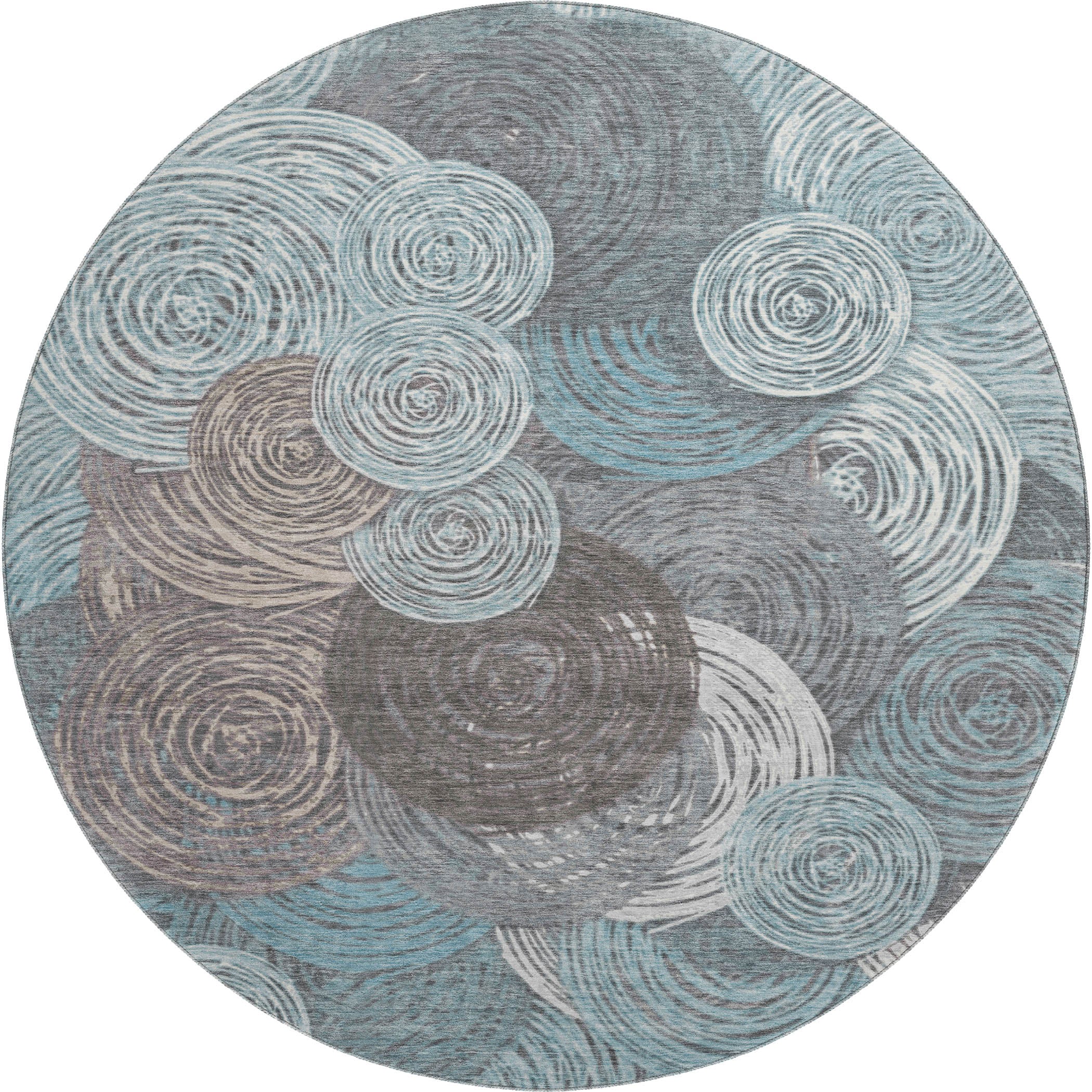 Sarajevo Machine Washable Transitional Teal Rug 8' x 8' #shape_Round