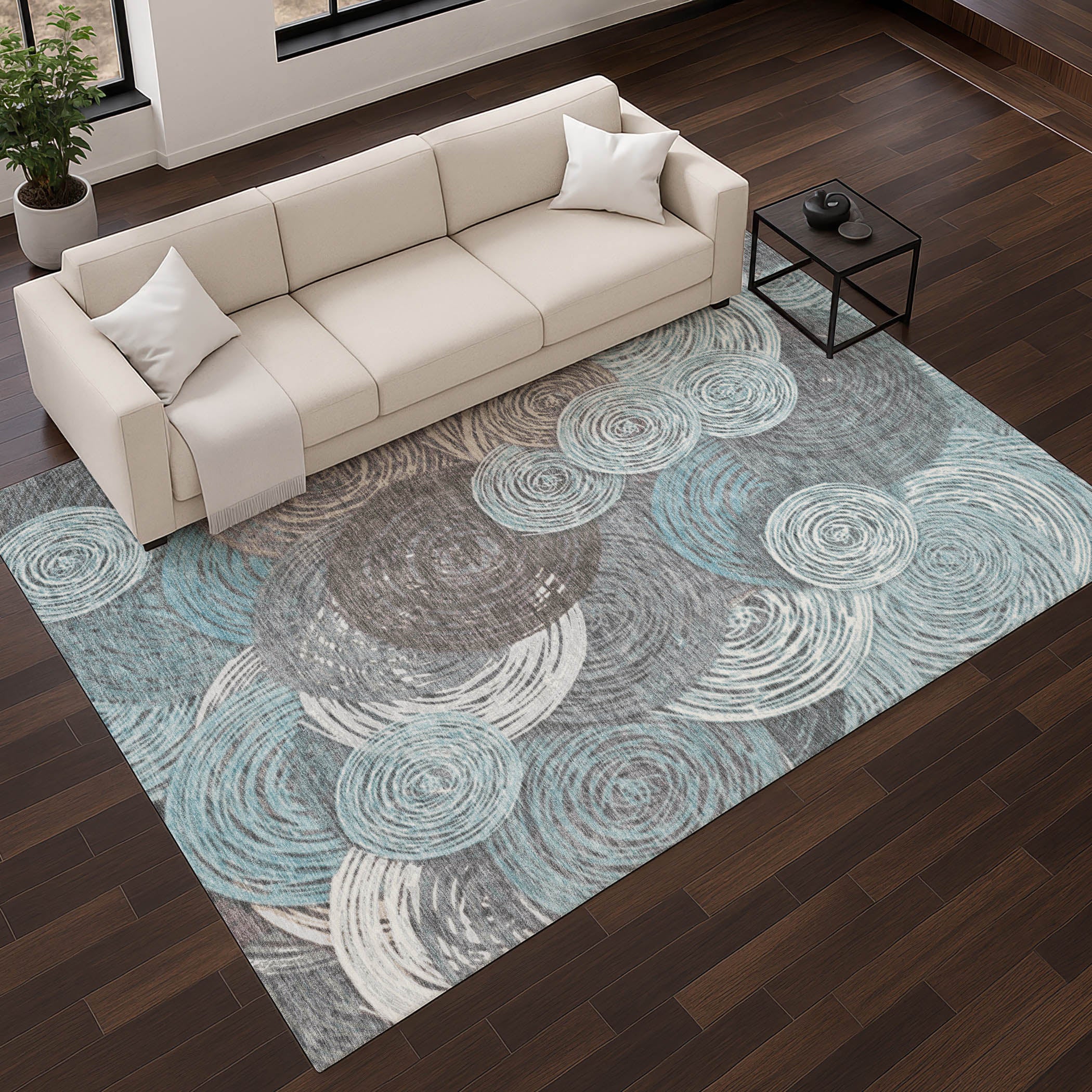 Sarajevo Machine Washable Transitional Teal Rug 2'6" x 3'10" #shape_Rectangle