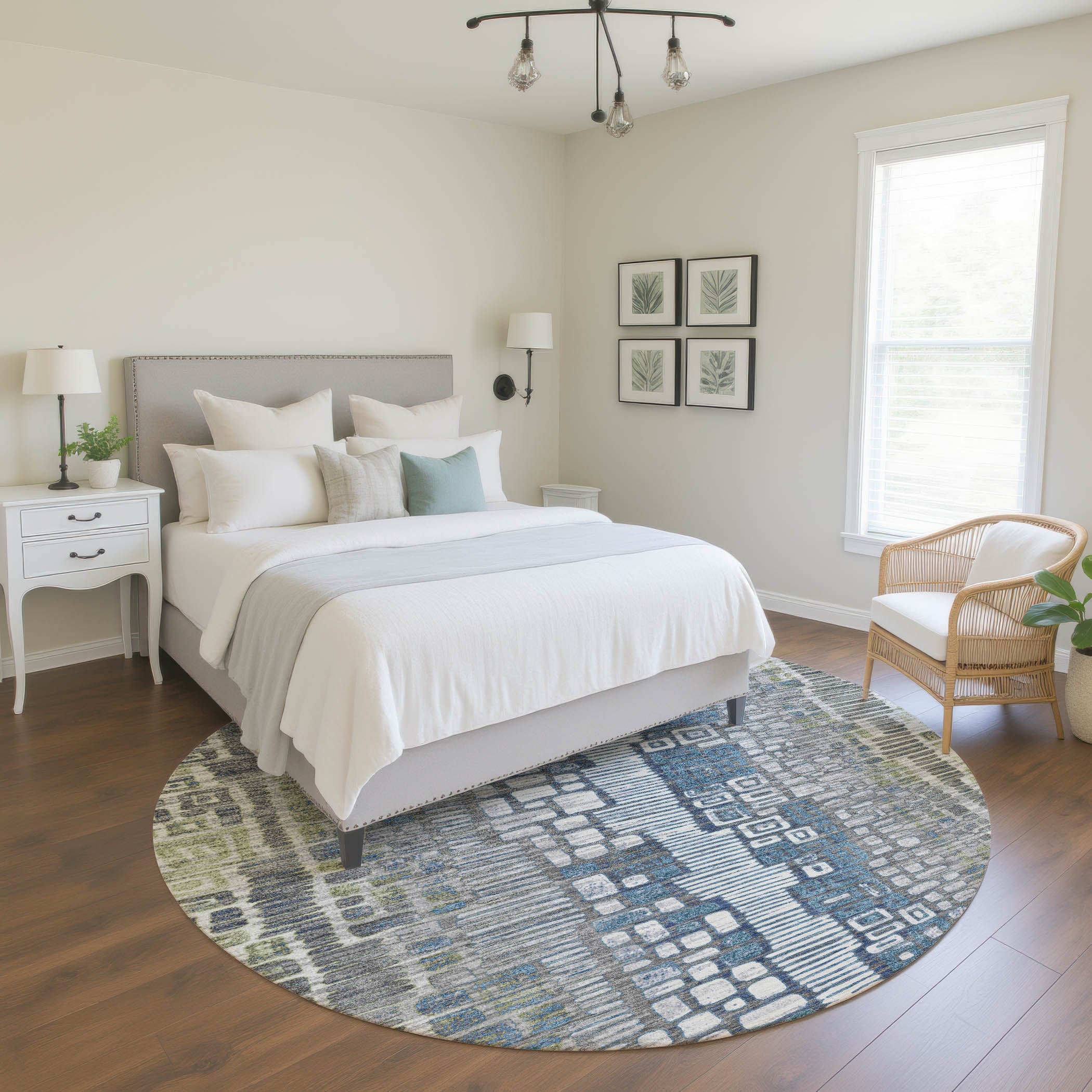 Cartagena Machine Washable Transitional Aloe Green Rug 8' x 8' #shape_Round