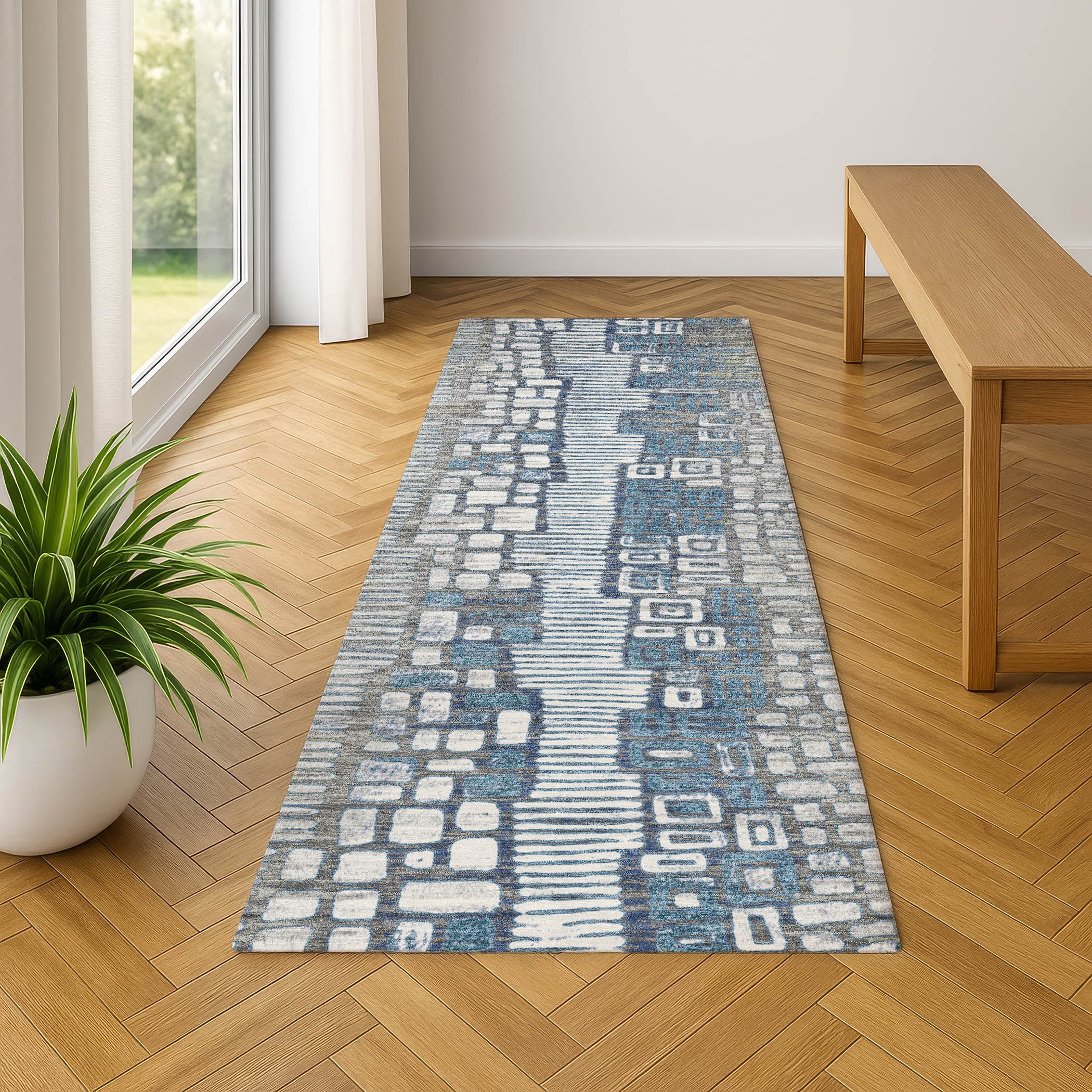 Cartagena Machine Washable Transitional Aloe Green Rug 2'3" x 7'6" #shape_Runner