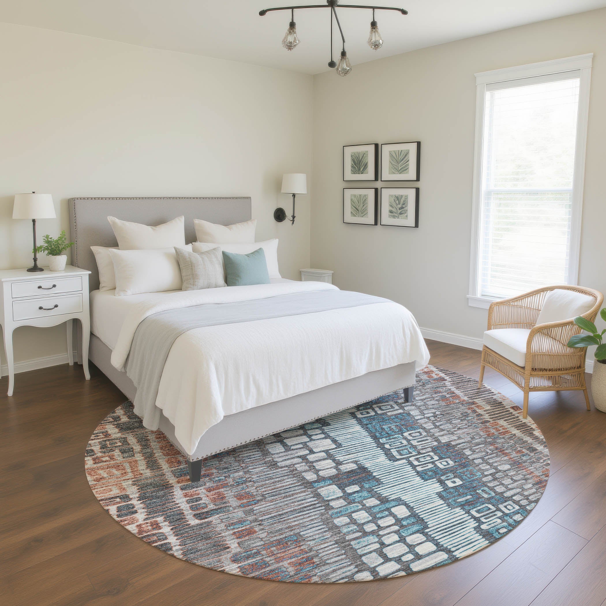 Cartagena Machine Washable Transitional Copper Orange Rug 8' x 8' #shape_Round