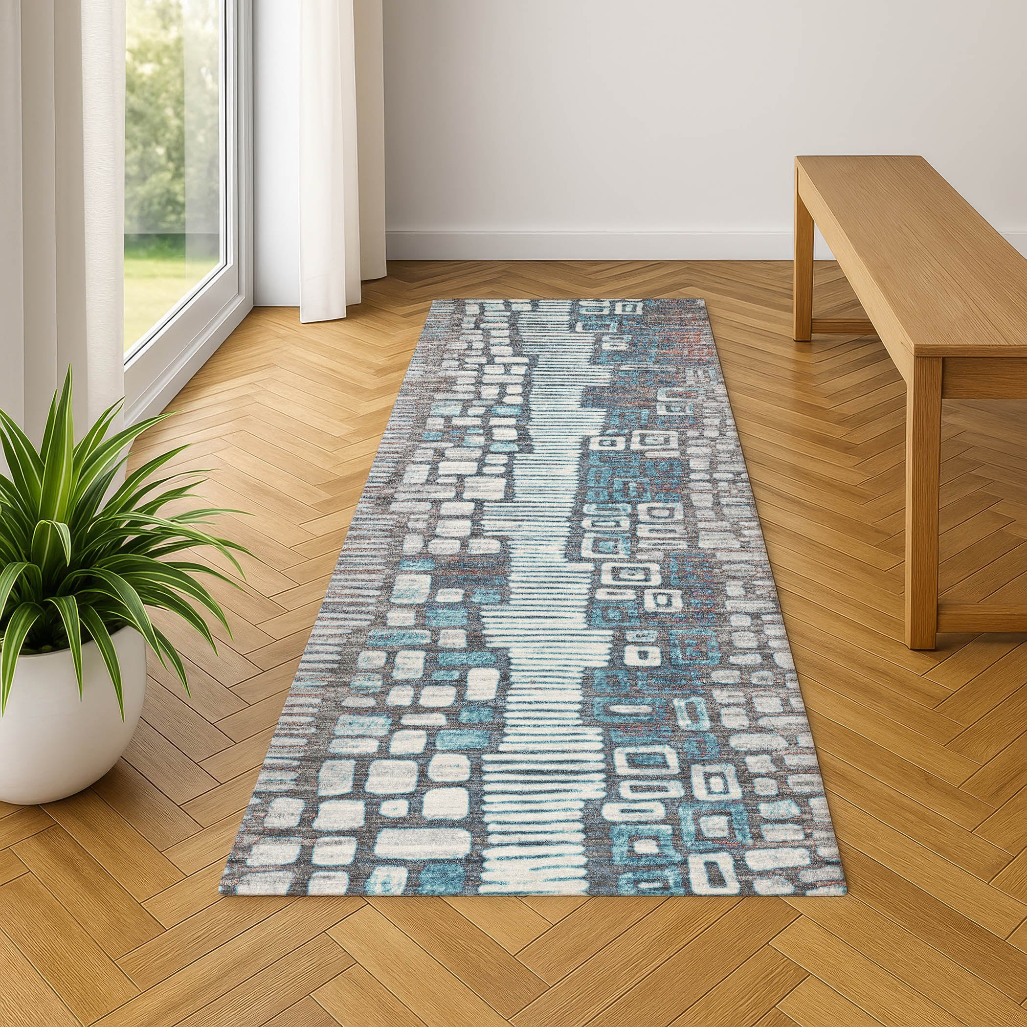 Cartagena Machine Washable Transitional Copper Orange Rug 2'3" x 7'6" #shape_Runner