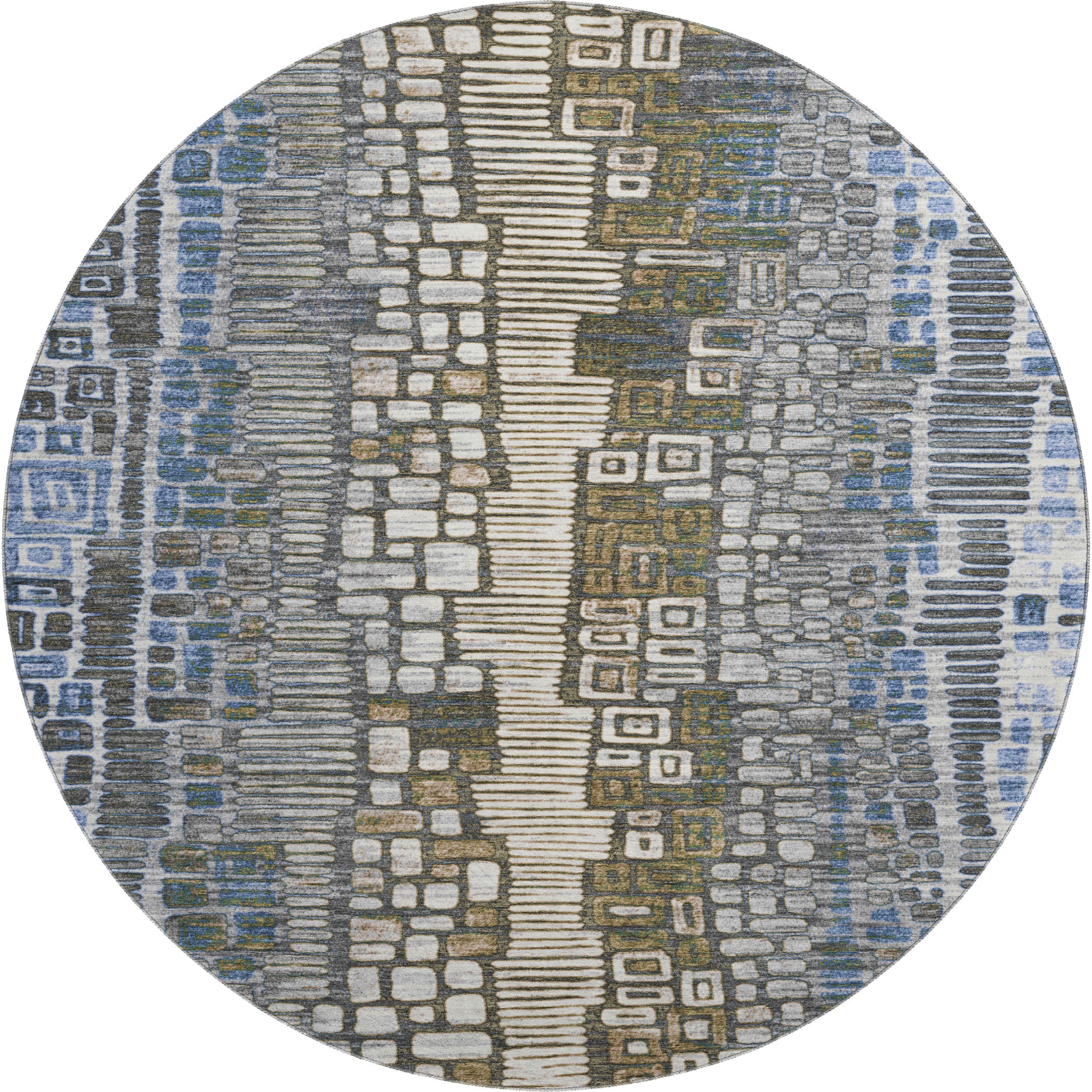 Cartagena Machine Washable Transitional Denim Blue Rug 8' x 8' #shape_Round