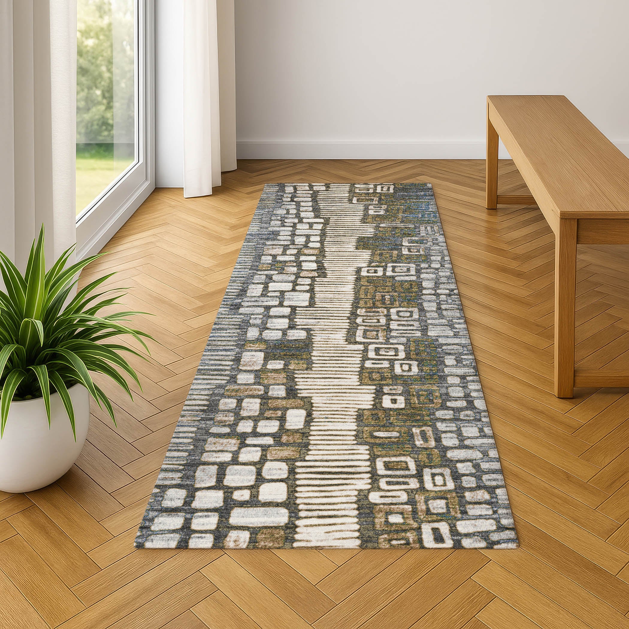 Cartagena Machine Washable Transitional Denim Blue Rug 2'3" x 7'6" #shape_Runner