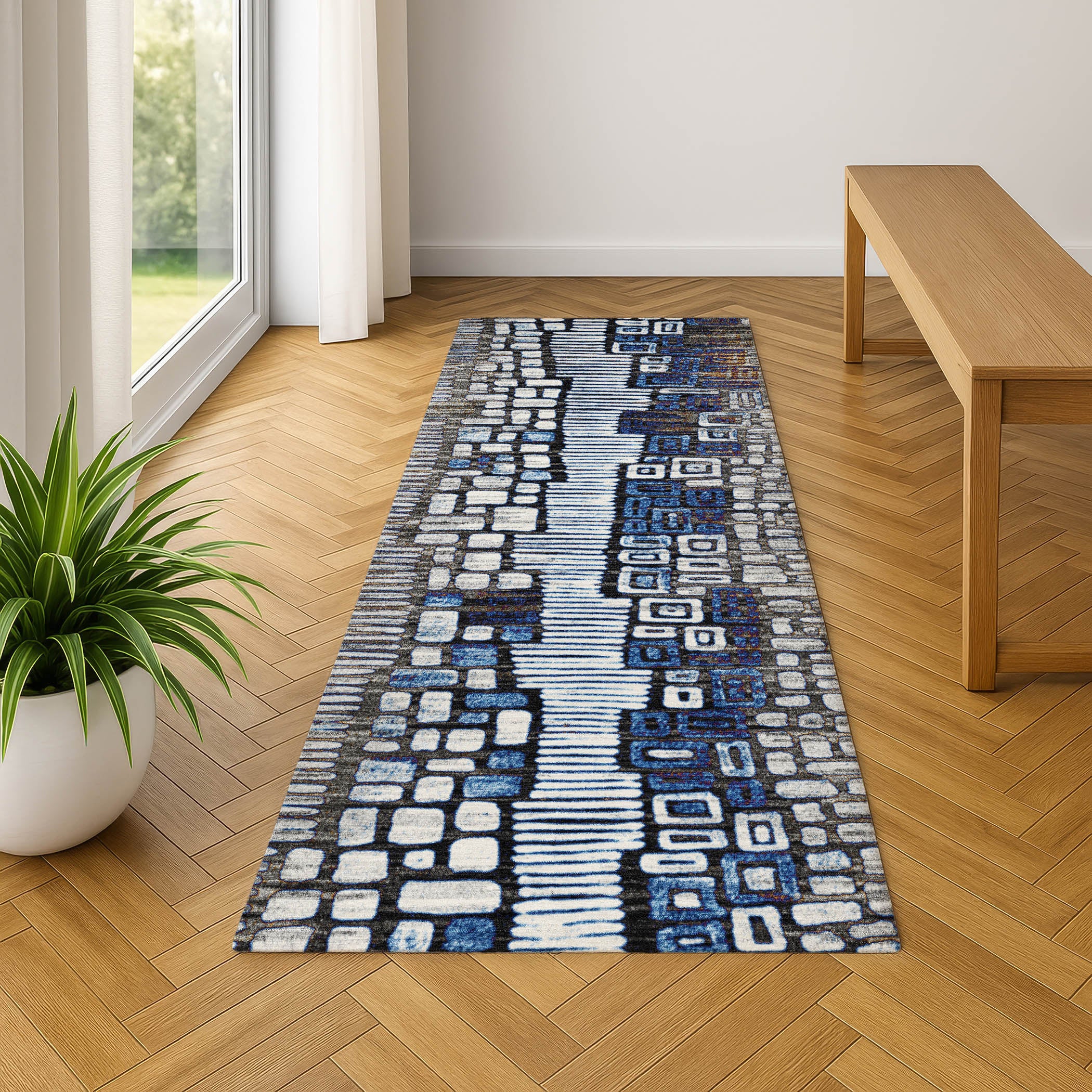 Cartagena Machine Washable Transitional Pewter Gray Rug 2'3" x 7'6" #shape_Runner