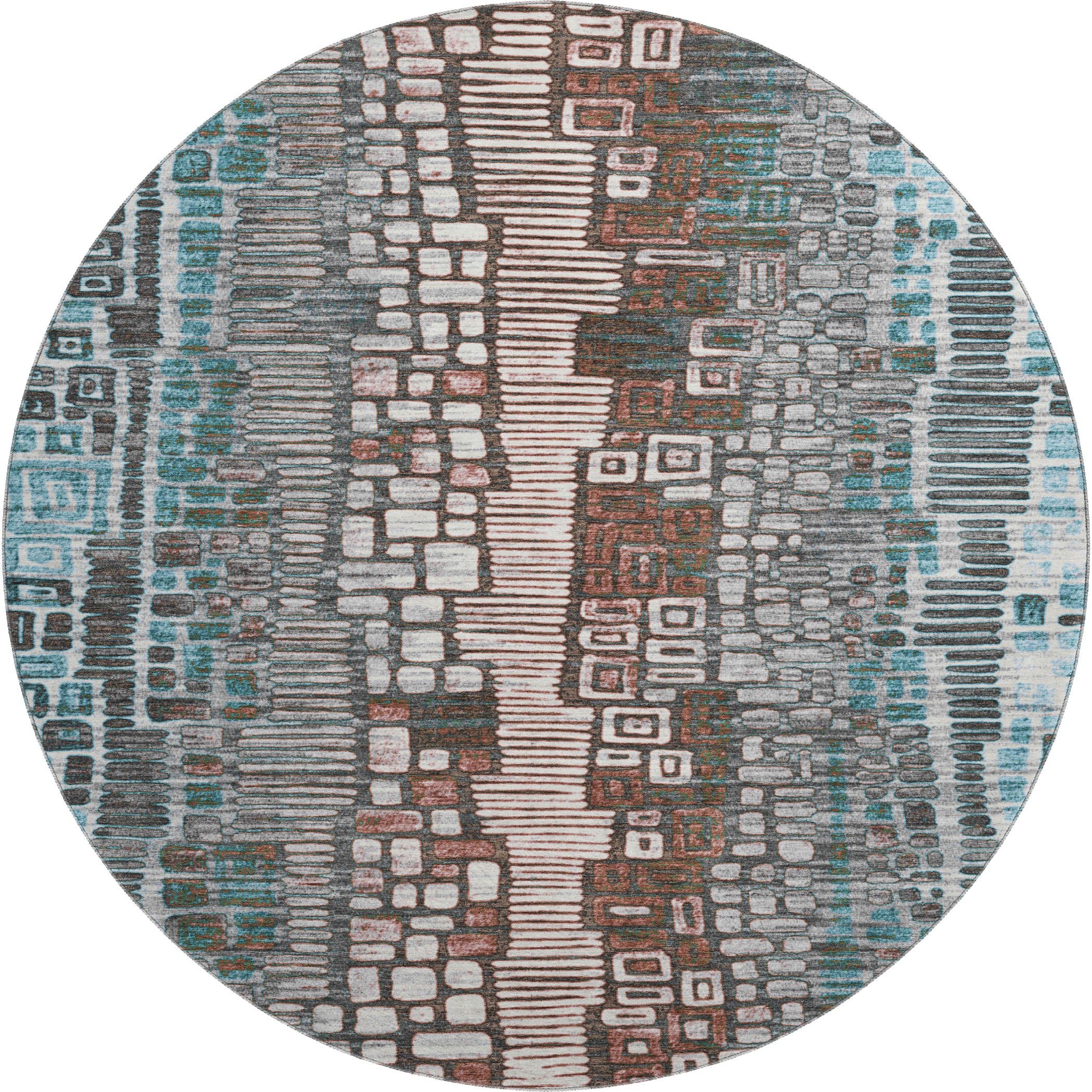 Cartagena Machine Washable Transitional Teal Rug 8' x 8' #shape_Round