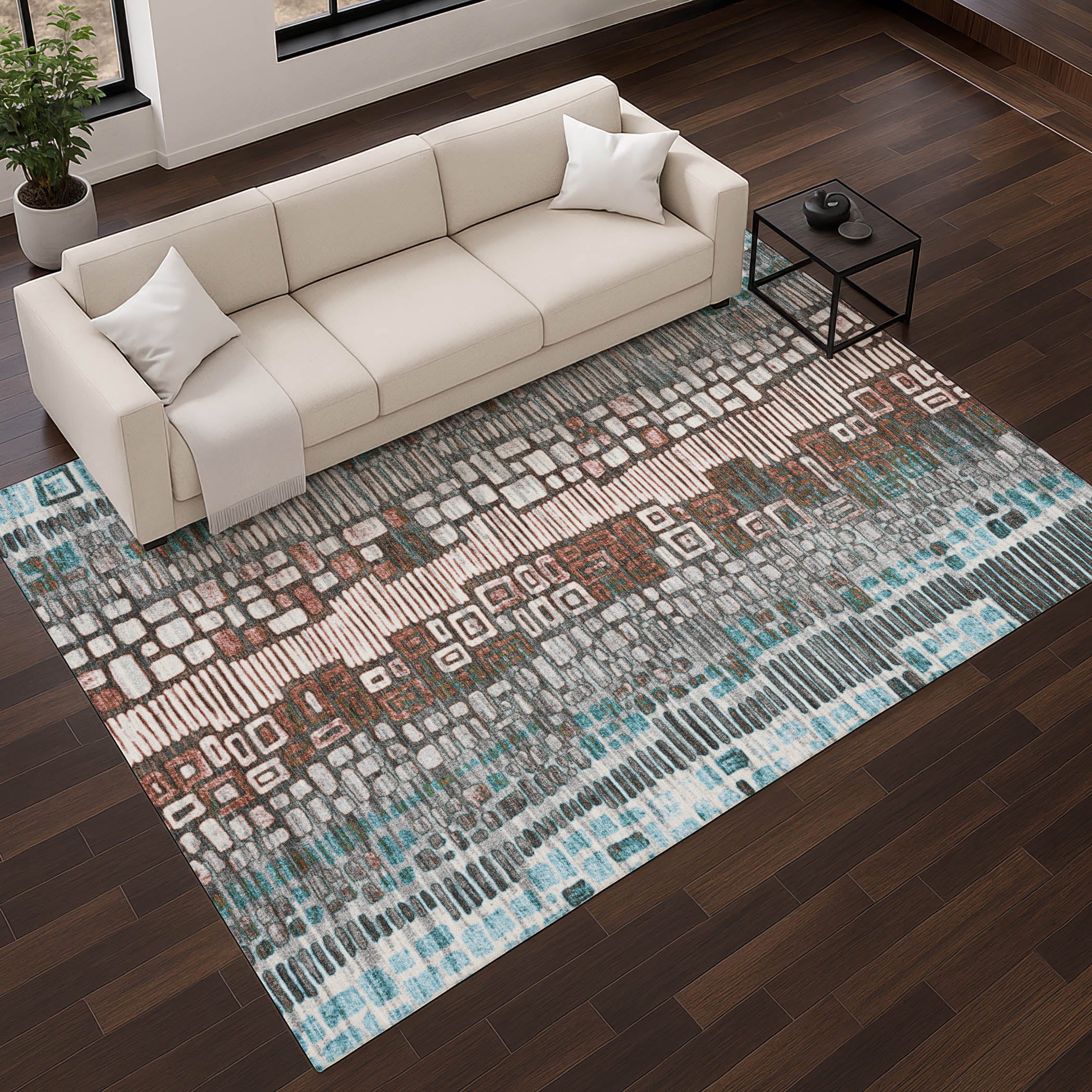 Cartagena Machine Washable Transitional Teal Rug 2'6" x 3'10" #shape_Rectangle