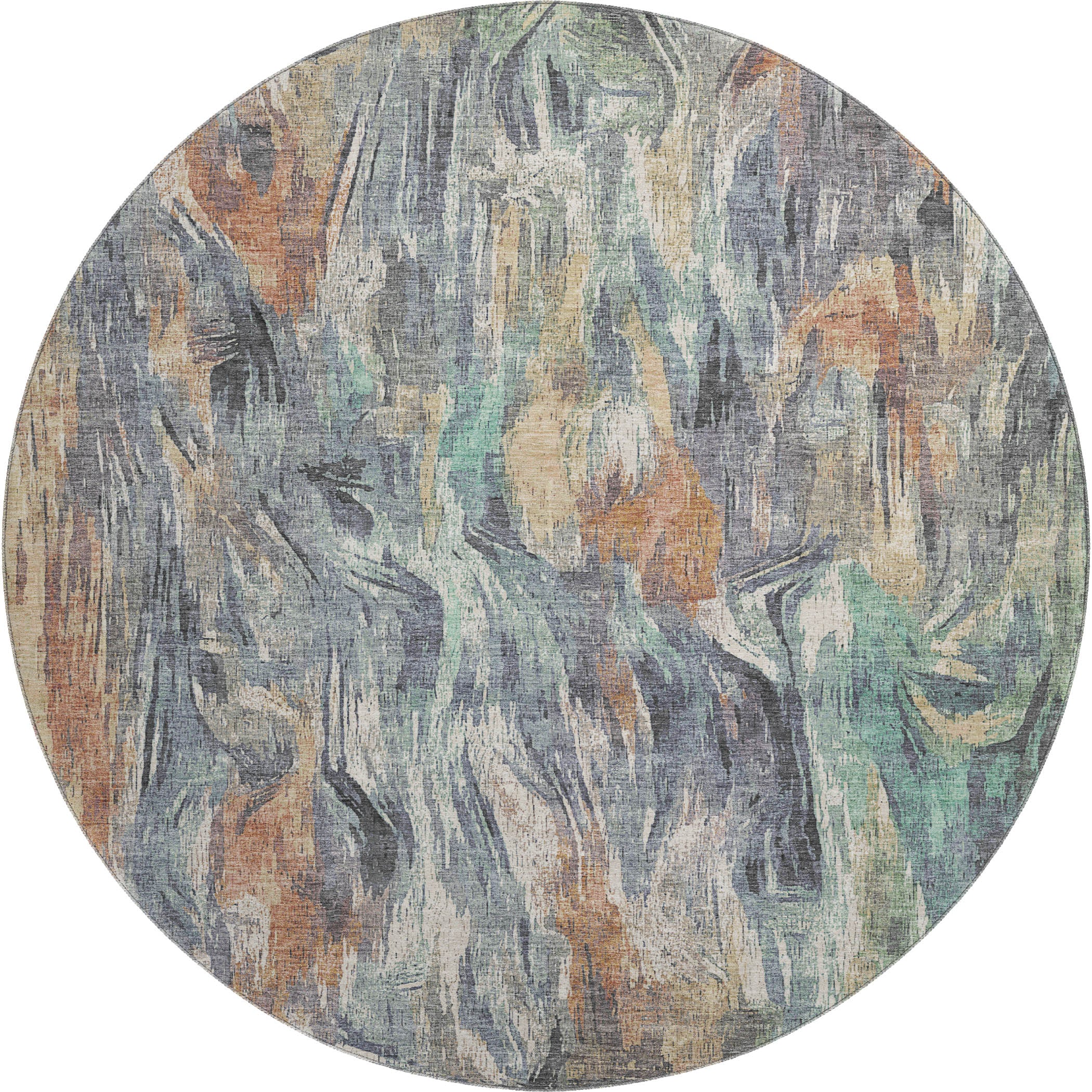 Lisbon Machine Washable Transitional Copper Orange Rug 8' x 8' #shape_Round