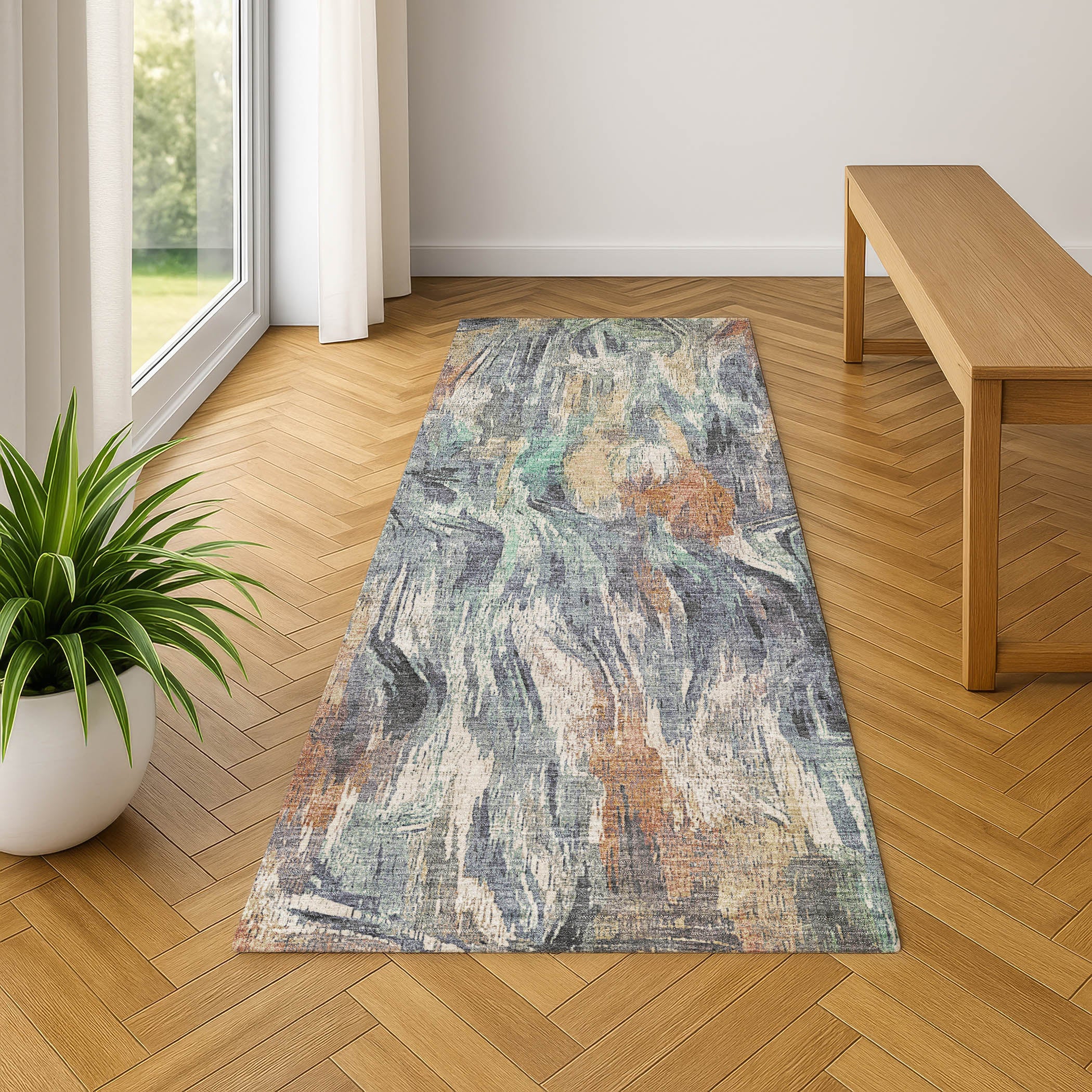 Lisbon Machine Washable Transitional Copper Orange Rug 2'3" x 7'6" #shape_Runner