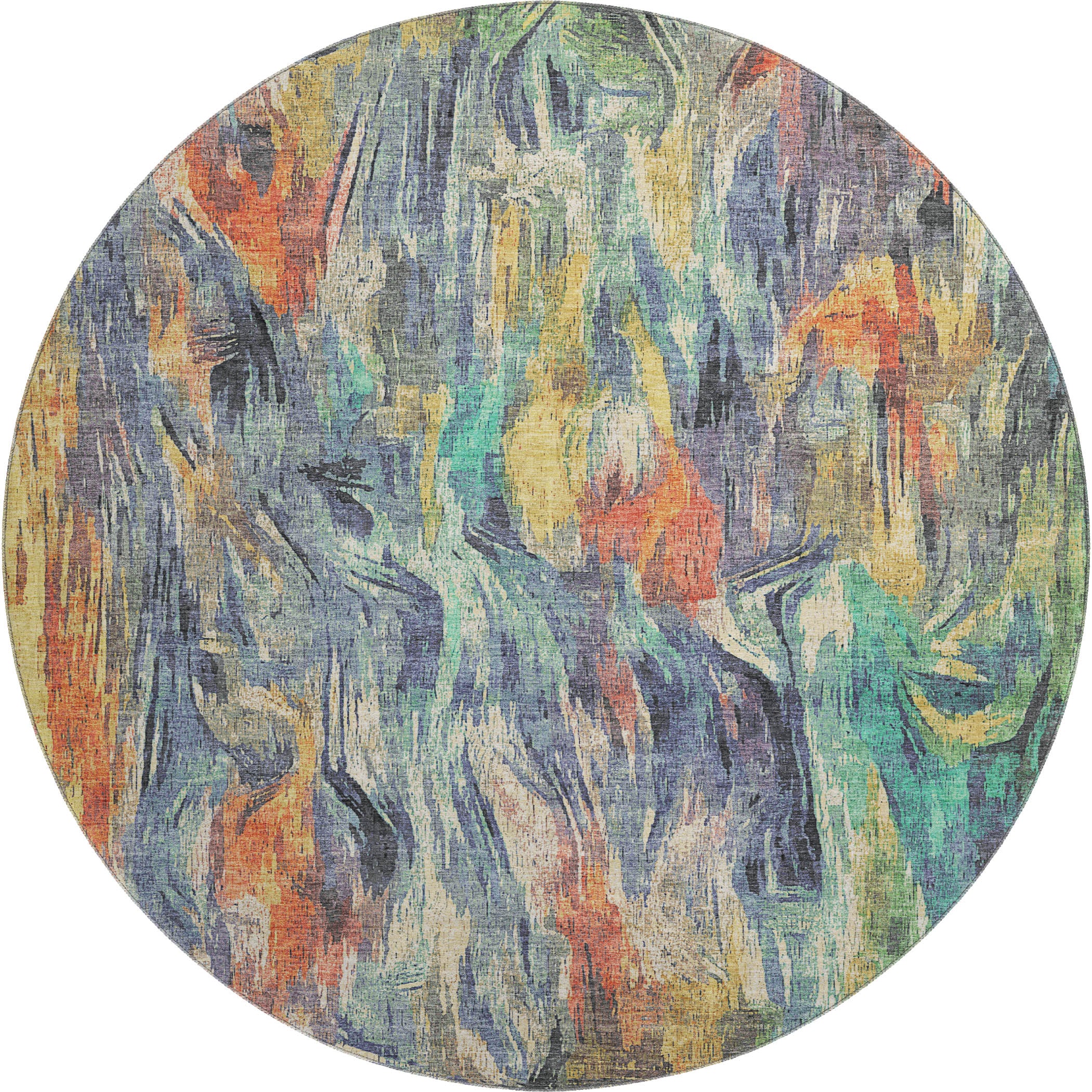 Lisbon Machine Washable Transitional Denim Blue Rug 8' x 8' #shape_Round