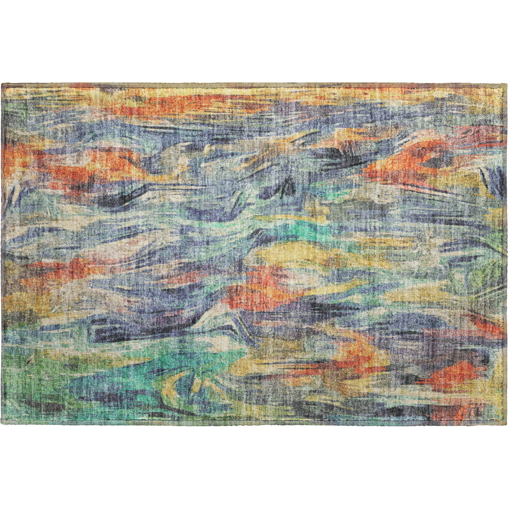 Lisbon Machine Washable Transitional Denim Blue Rug 1'8" x 2'6" #shape_Rectangle