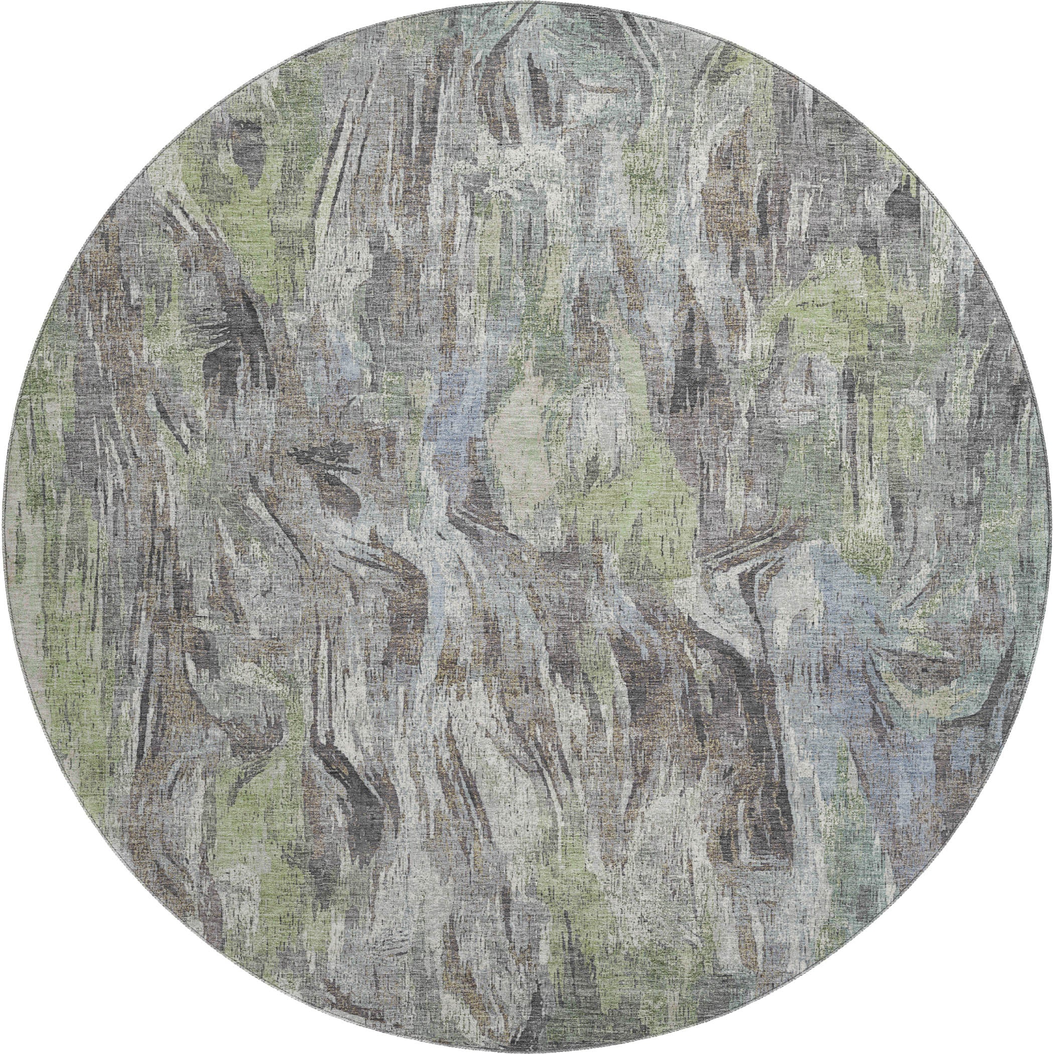 Lisbon Machine Washable Transitional Fern Green Rug 8' x 8' #shape_Round