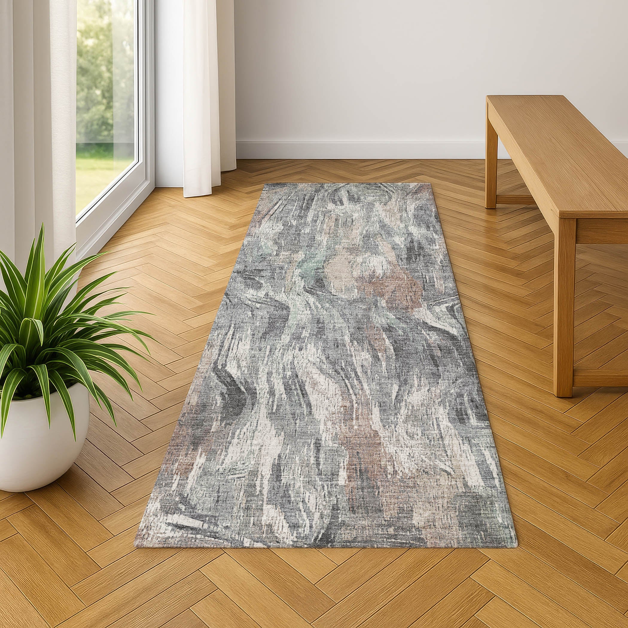 Lisbon Machine Washable Transitional Gray Rug 2'3" x 7'6" #shape_Runner