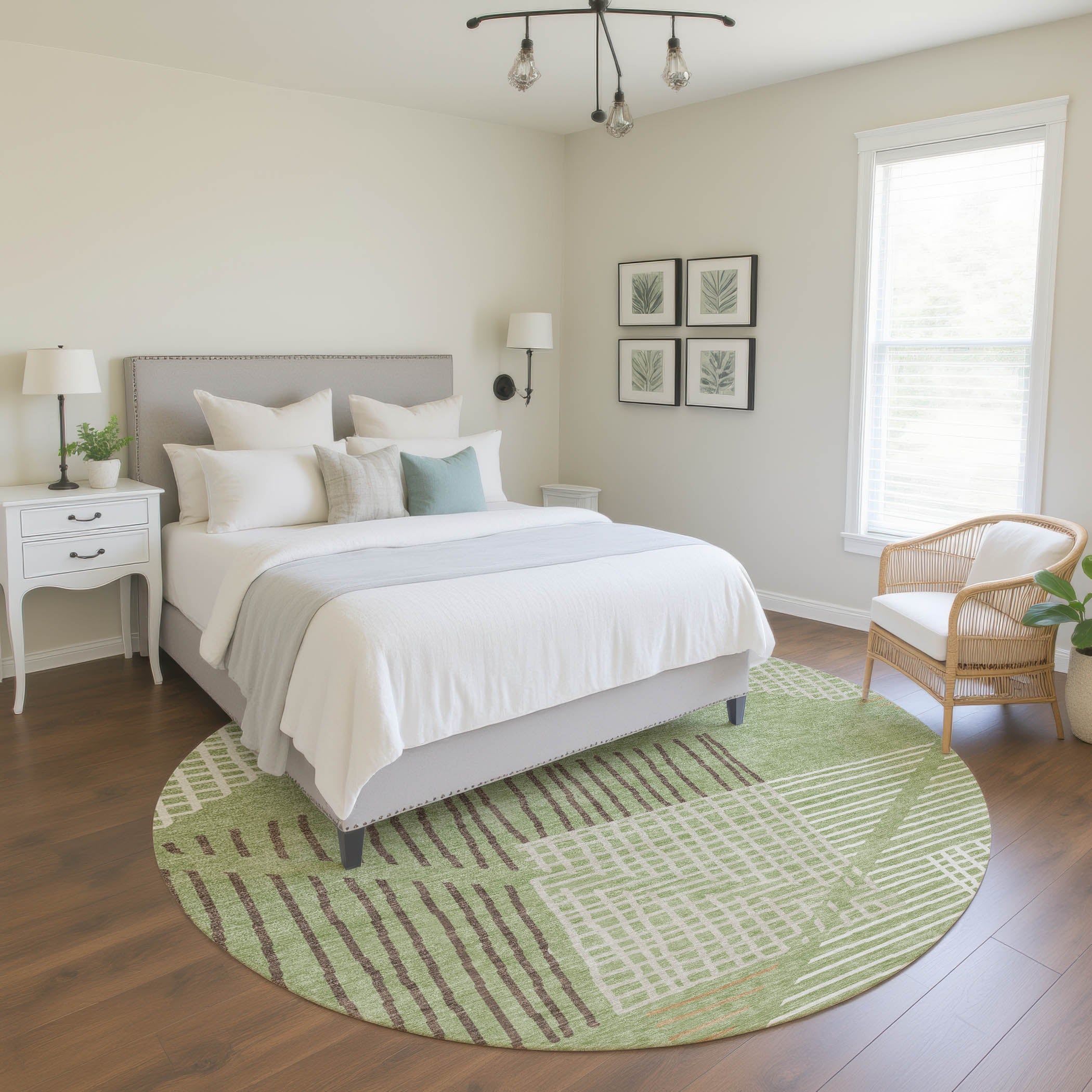 Split Machine Washable Transitional Aloe Green Rug 8' x 8' #shape_Round