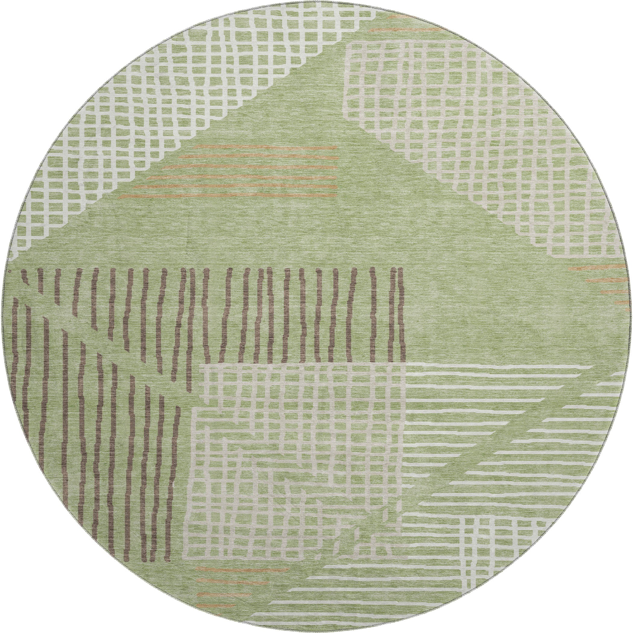 Split Machine Washable Transitional Aloe Green Rug 8' x 8' #shape_Round