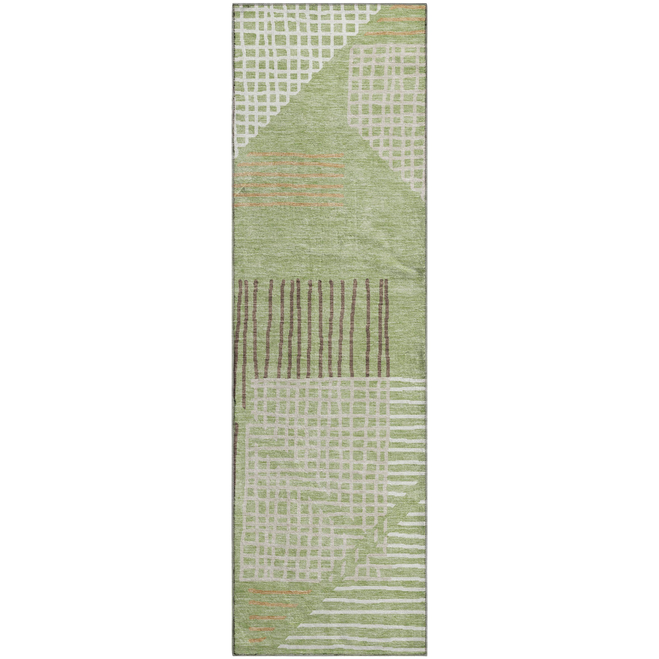 Split Machine Washable Transitional Aloe Green Rug 2'3" x 7'6" #shape_Runner