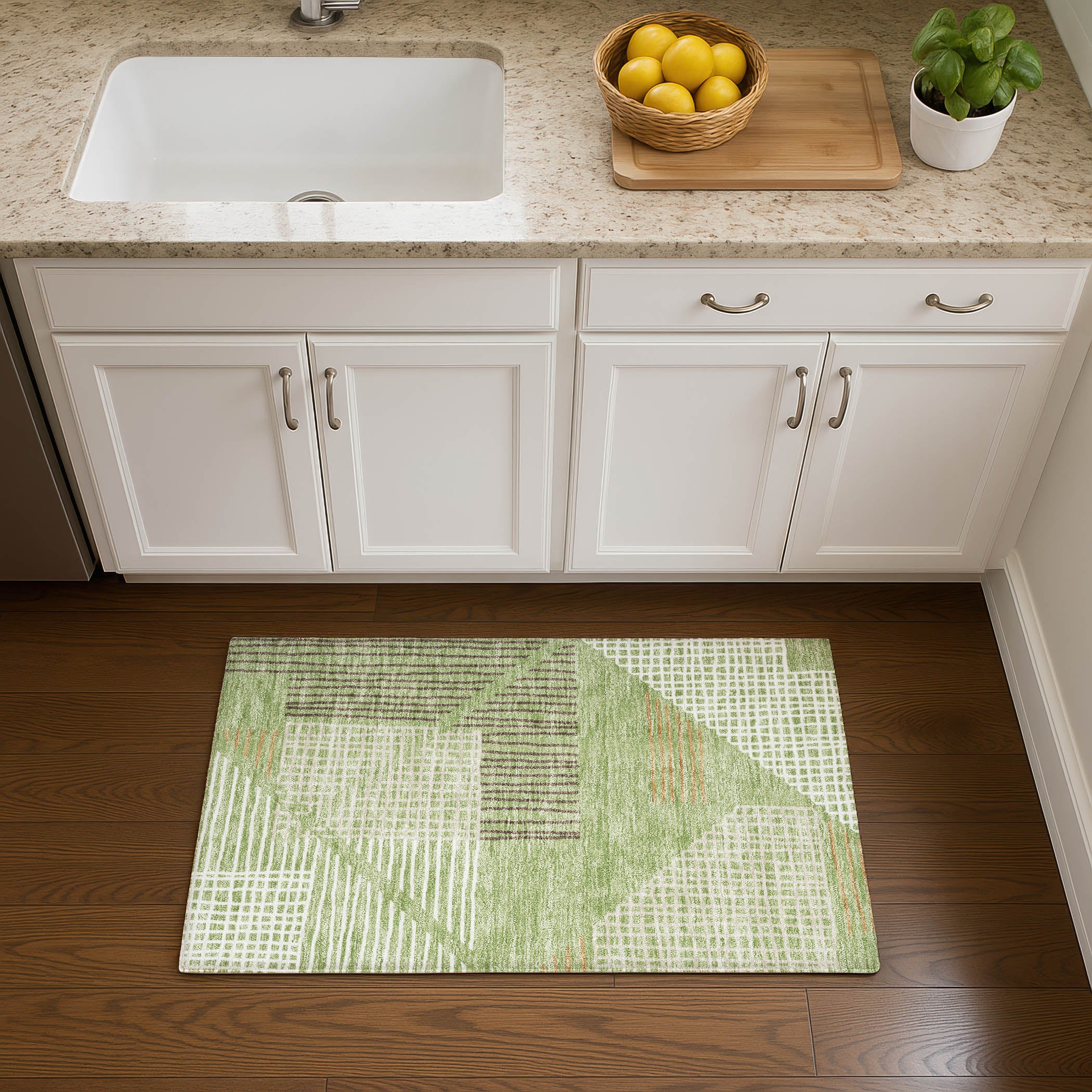 Split Machine Washable Transitional Aloe Green Rug 1'8" x 2'6" #shape_Rectangle