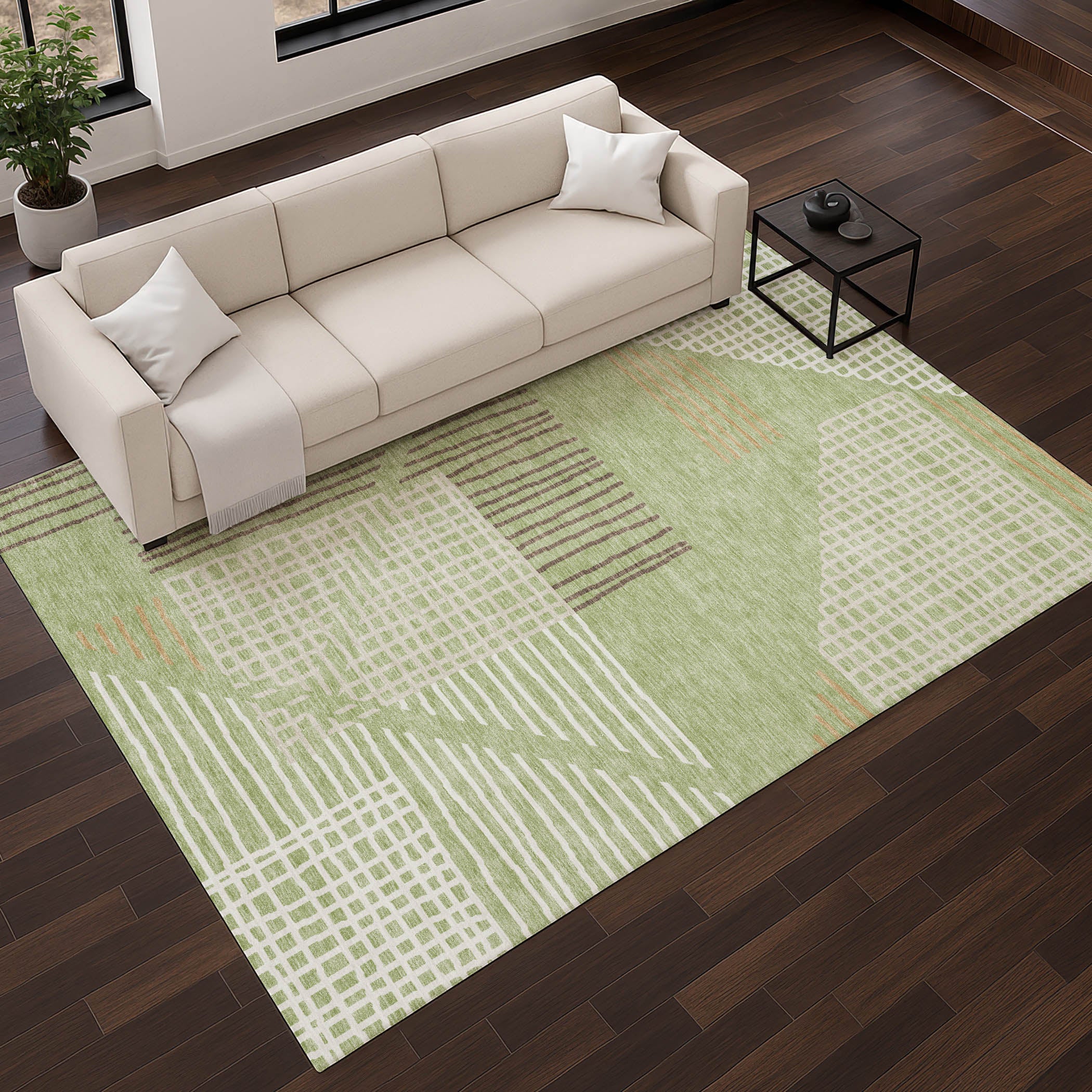 Split Machine Washable Transitional Aloe Green Rug 2'6" x 3'10" #shape_Rectangle