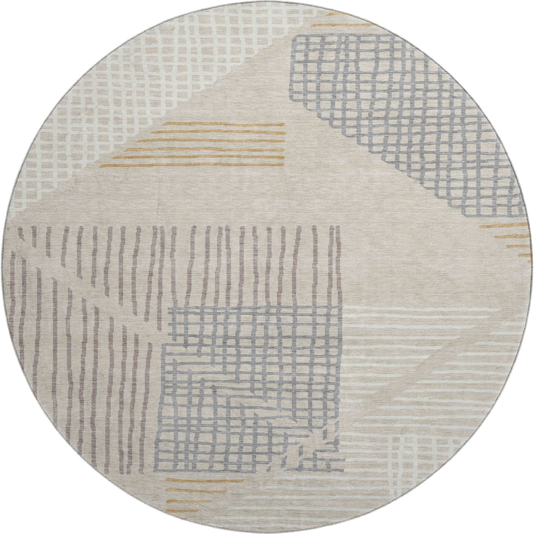 Split Machine Washable Transitional Beige Brown Rug 8' x 8' #shape_Round