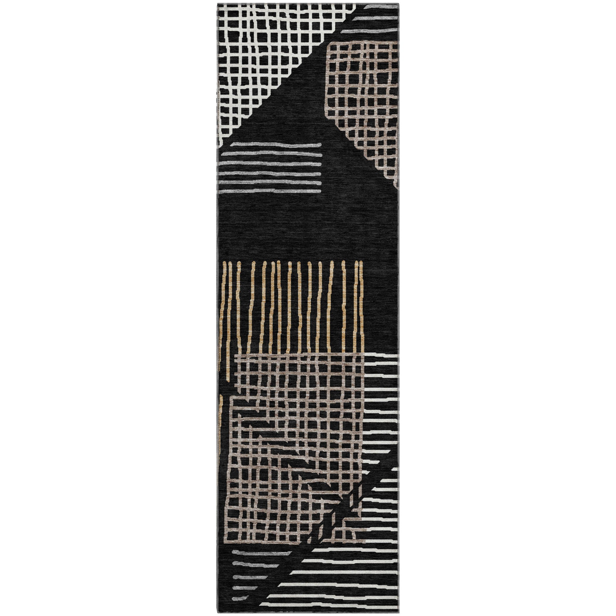 Split Machine Washable Transitional Black Rug 2'3" x 7'6" #shape_Runner