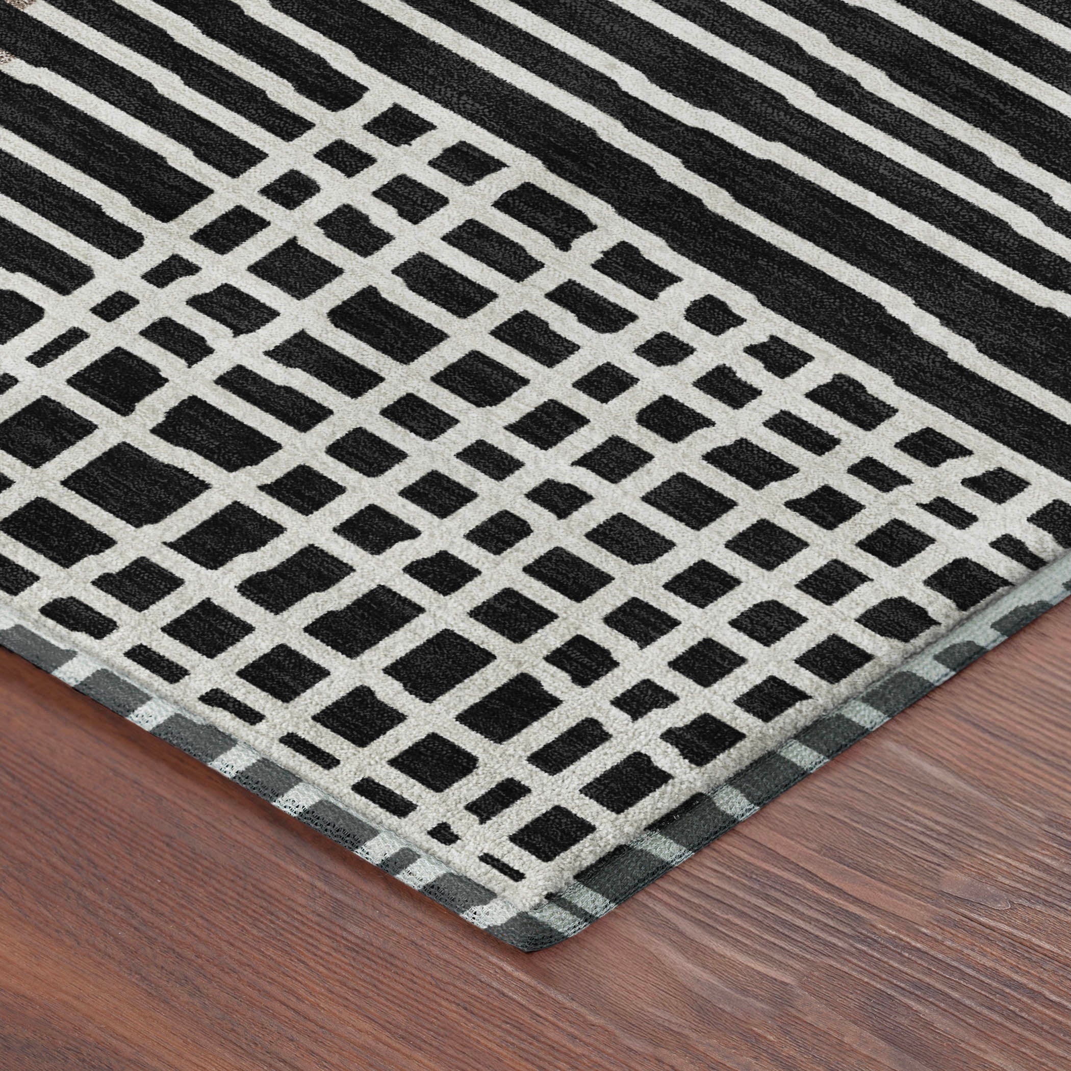 Split Machine Washable Transitional Black Rug 1'8" x 2'6" #shape_Rectangle