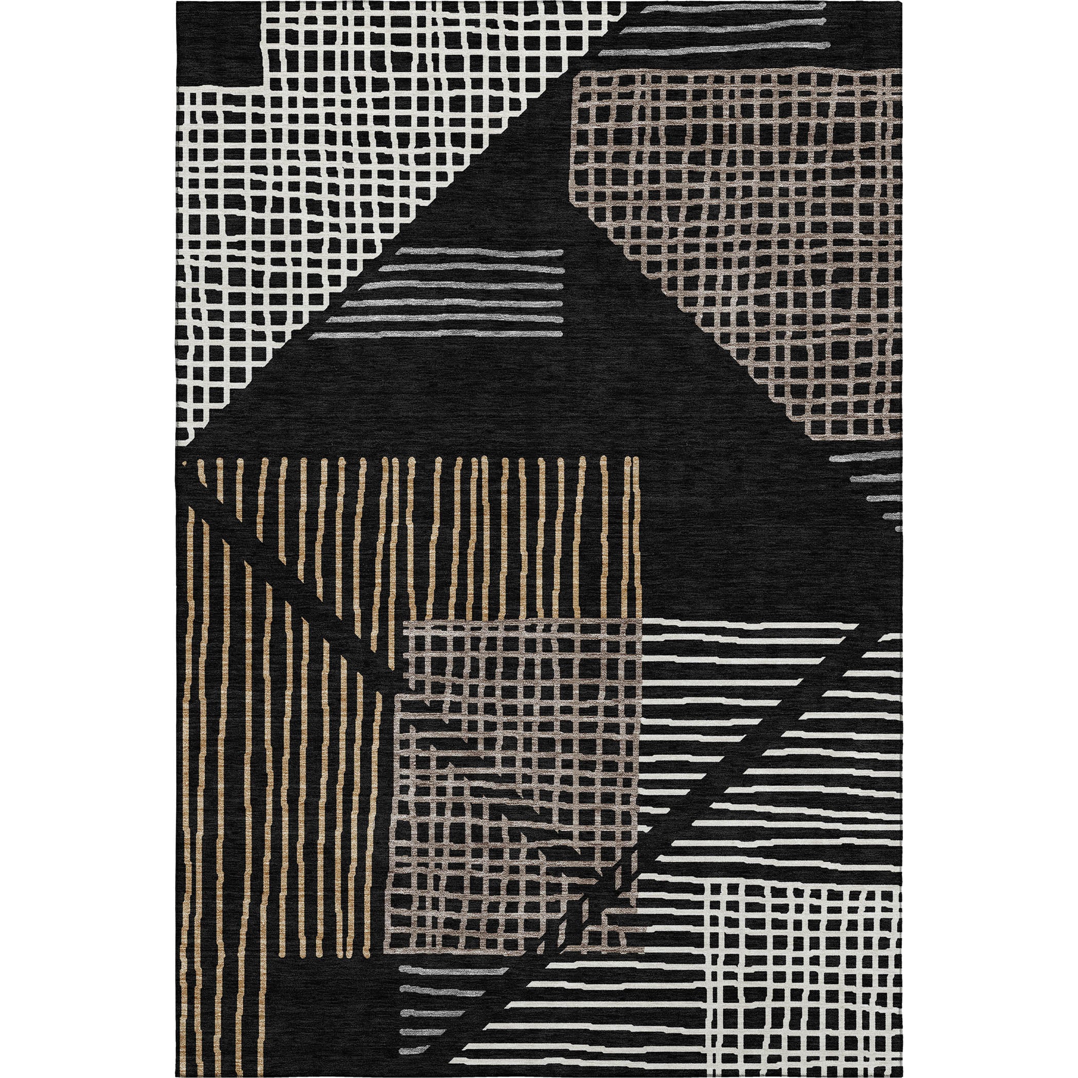 Split Machine Washable Transitional Black Rug 2'6" x 3'10" #shape_Rectangle