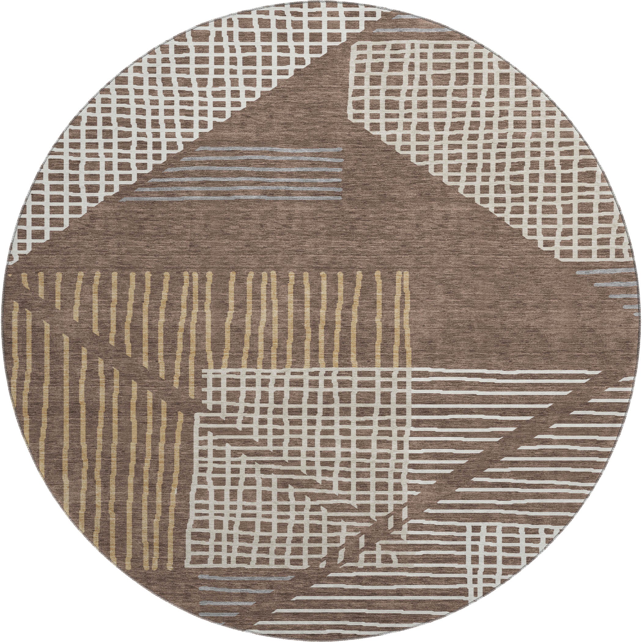 Split Machine Washable Transitional Brown Rug 8' x 8' #shape_Round