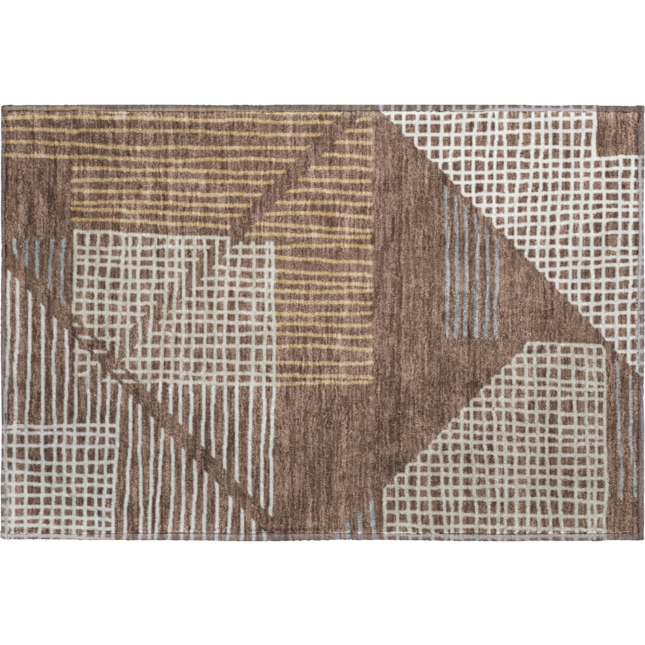 Split Machine Washable Transitional Brown Rug 1'8" x 2'6" #shape_Rectangle