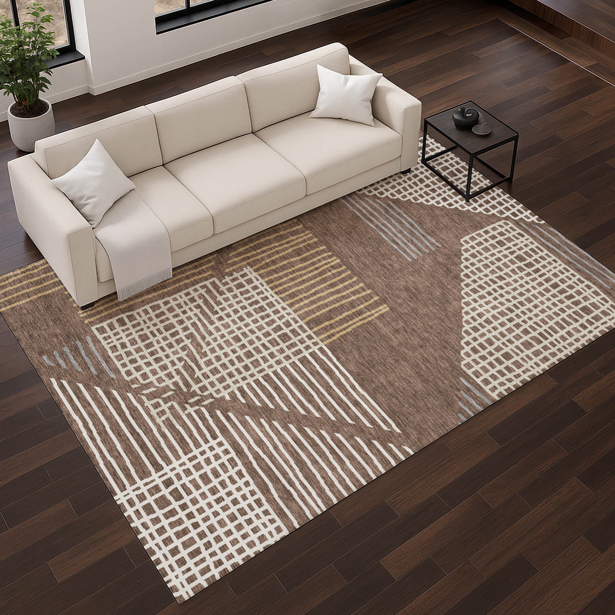 Split Machine Washable Transitional Brown Rug 2'6" x 3'10" #shape_Rectangle